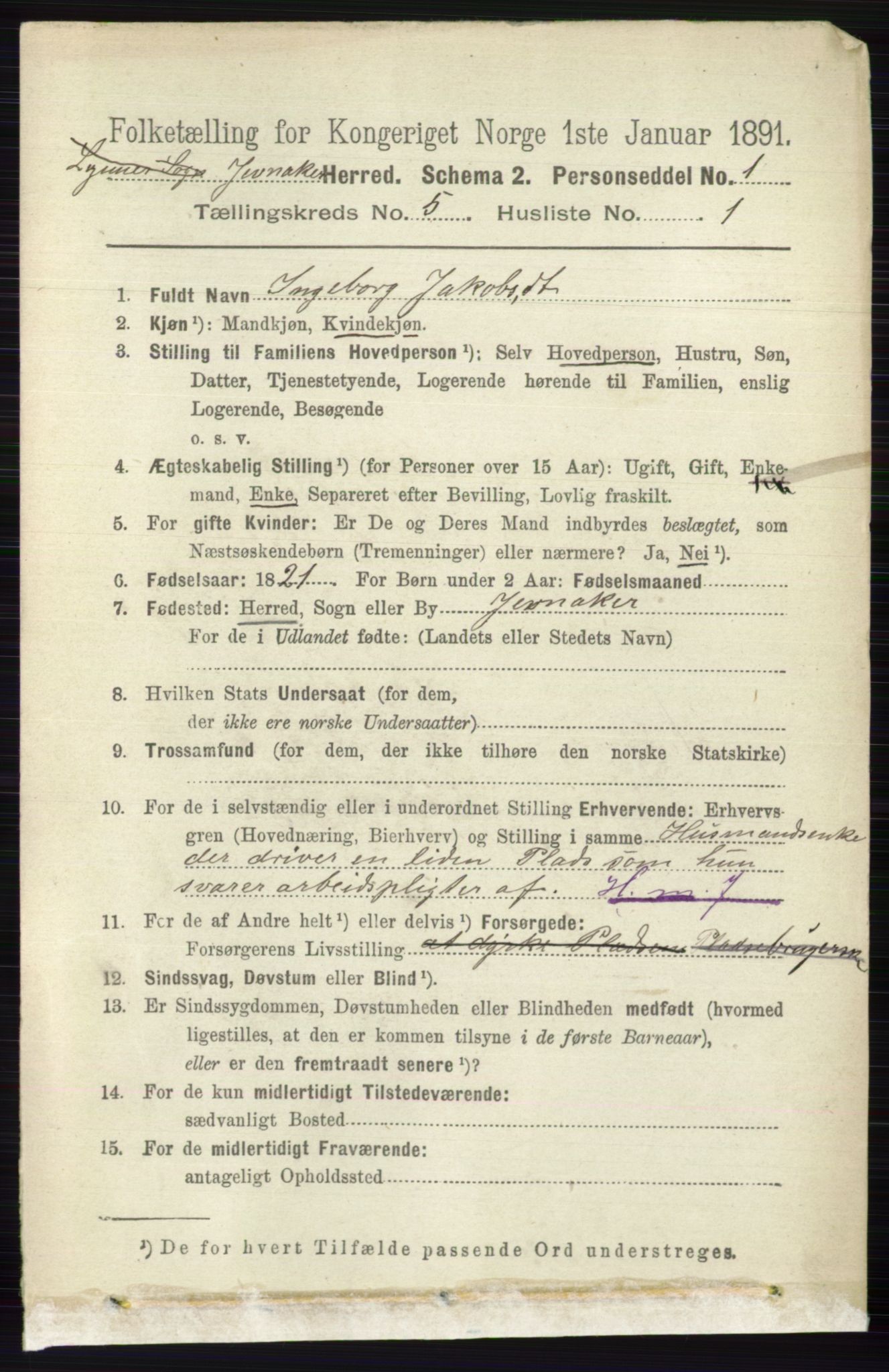 RA, 1891 census for 0532 Jevnaker, 1891, p. 2432