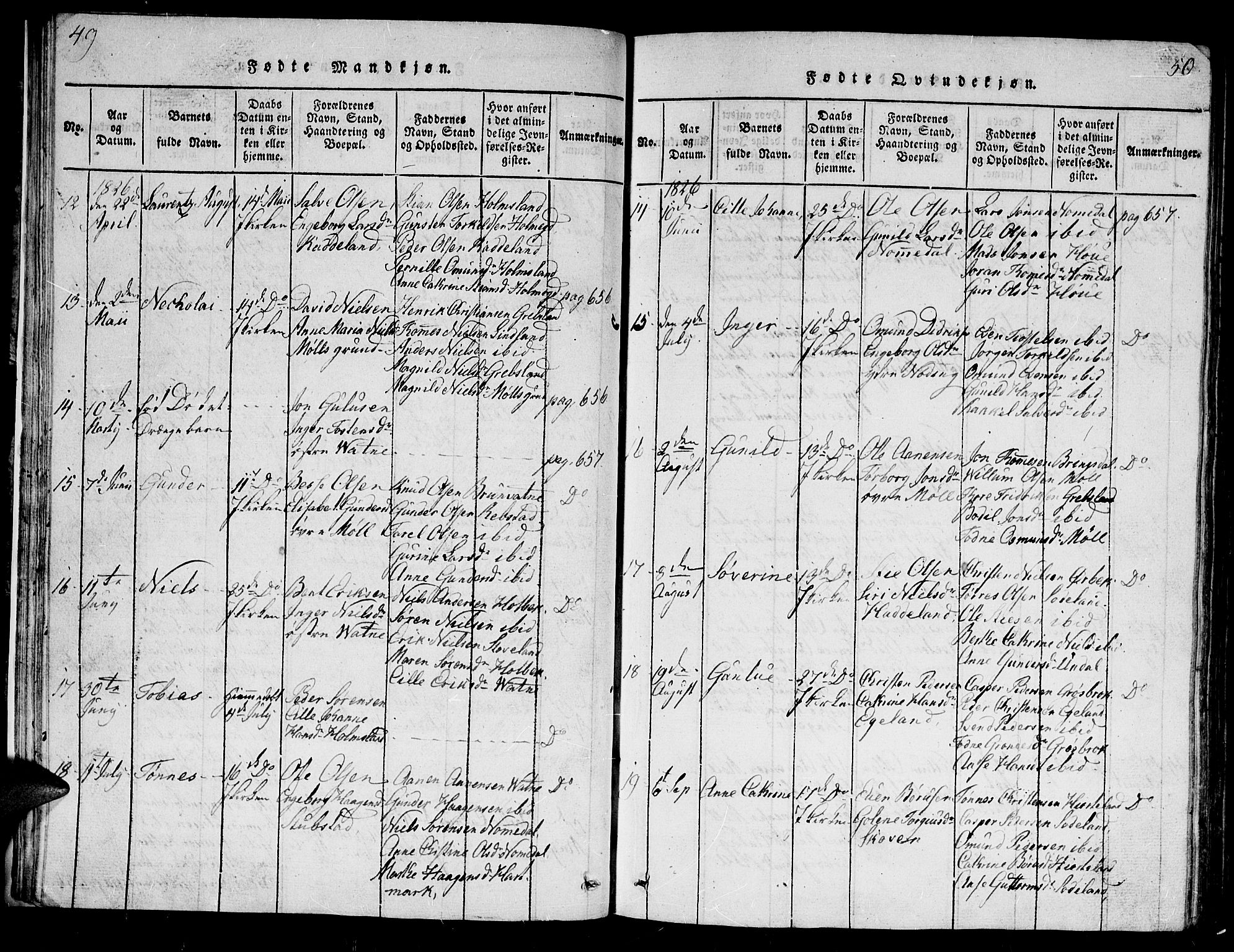 Holum sokneprestkontor, AV/SAK-1111-0022/F/Fb/Fba/L0002: Parish register (copy) no. B 2, 1820-1849, p. 49-50