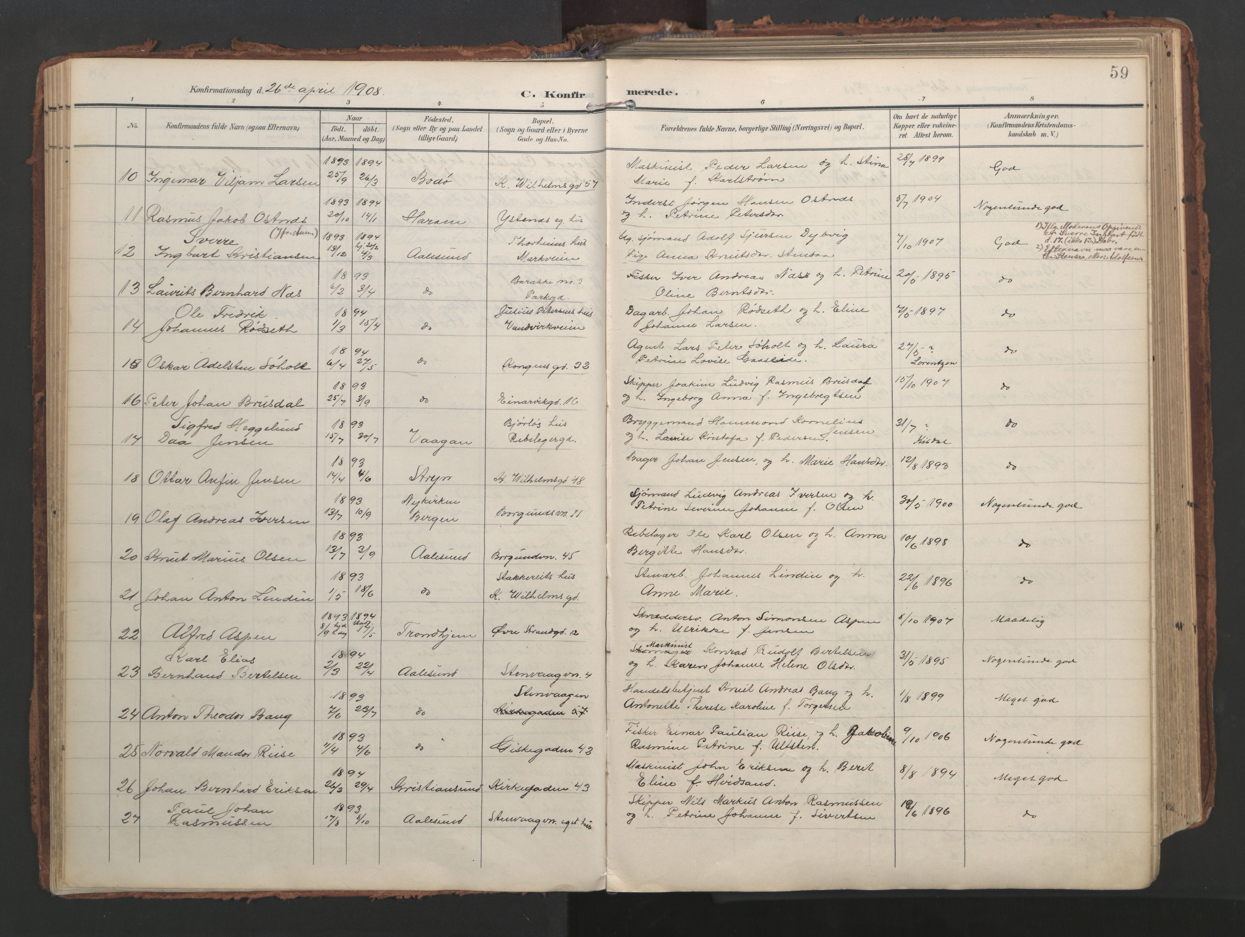 Ministerialprotokoller, klokkerbøker og fødselsregistre - Møre og Romsdal, SAT/A-1454/529/L0459: Parish register (official) no. 529A09, 1904-1917, p. 59