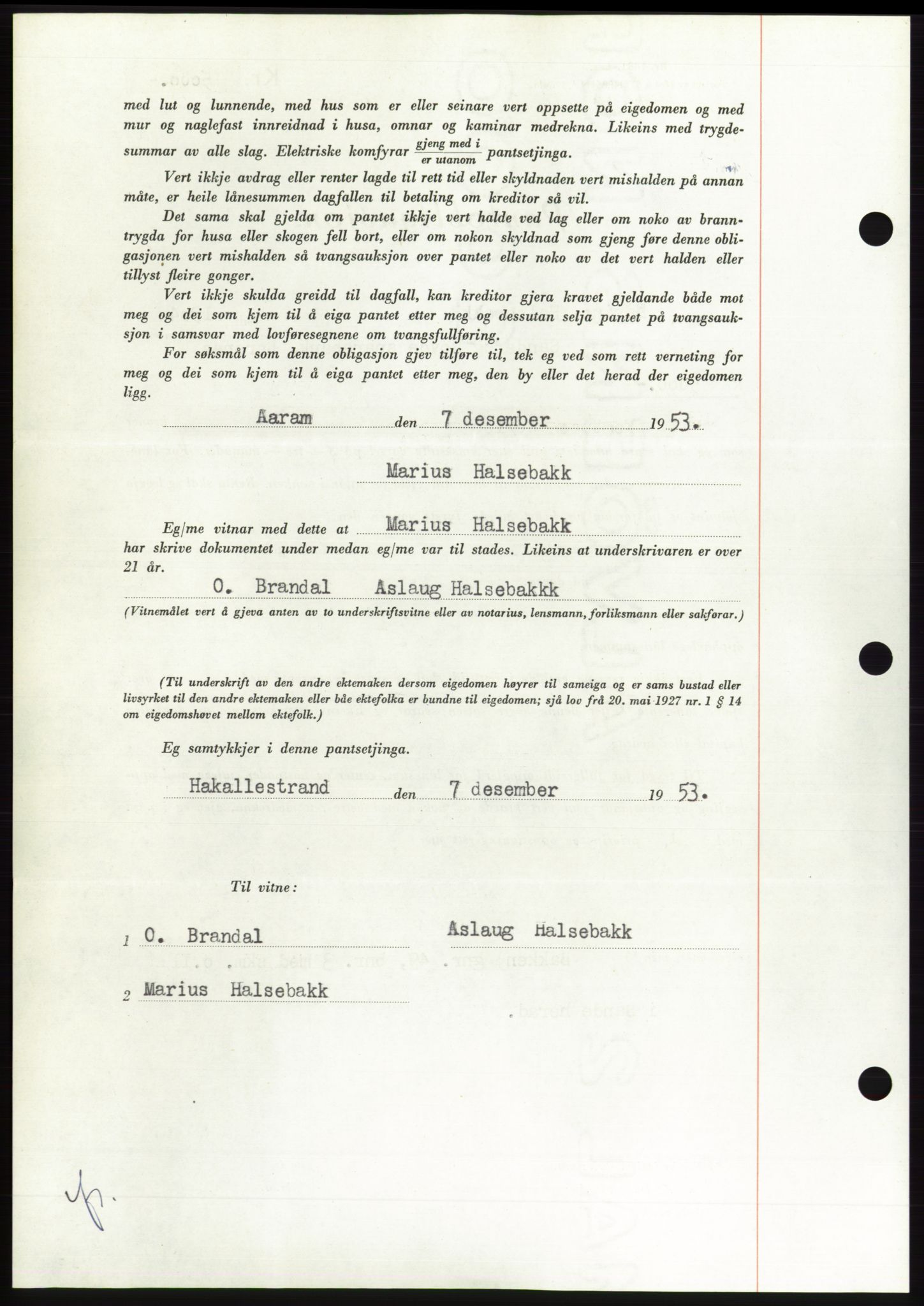 Søre Sunnmøre sorenskriveri, AV/SAT-A-4122/1/2/2C/L0124: Mortgage book no. 12B, 1953-1954, Diary no: : 3159/1953