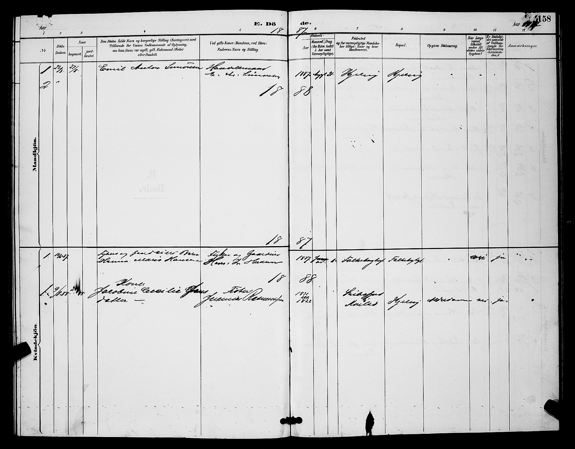 Måsøy sokneprestkontor, SATØ/S-1348/H/Hb/L0004klokker: Parish register (copy) no. 4, 1887-1889, p. 158