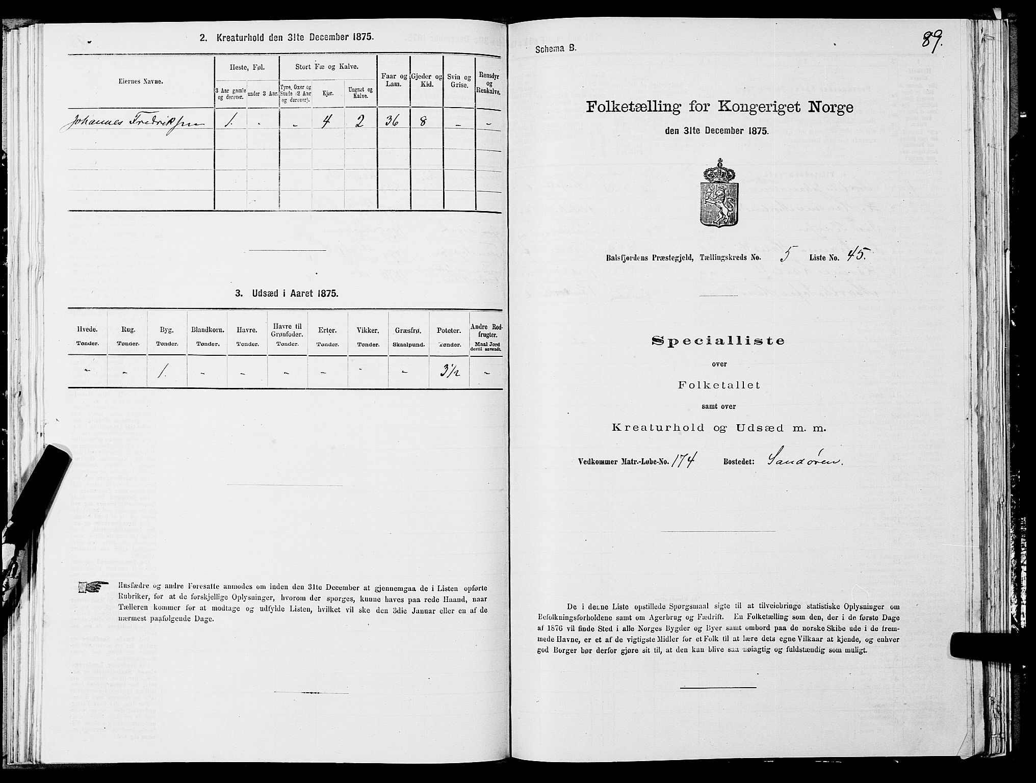 SATØ, 1875 census for 1933P Balsfjord, 1875, p. 3089