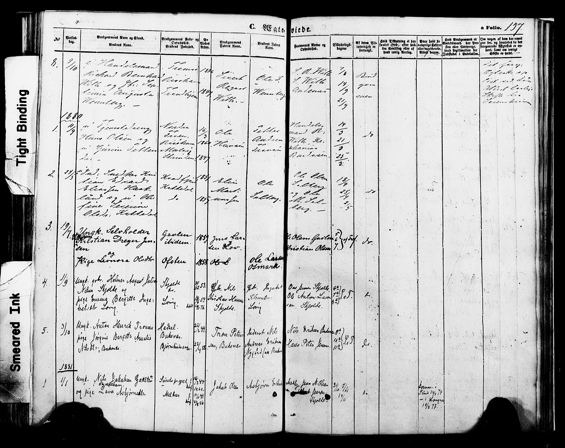 Ministerialprotokoller, klokkerbøker og fødselsregistre - Nordland, SAT/A-1459/898/L1421: Parish register (official) no. 898A01, 1866-1886, p. 157