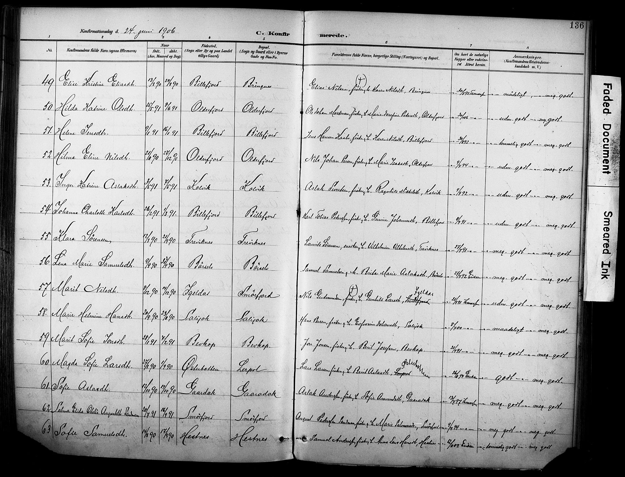 Kistrand/Porsanger sokneprestembete, AV/SATØ-S-1351/H/Ha/L0013.kirke: Parish register (official) no. 13, 1899-1907, p. 136
