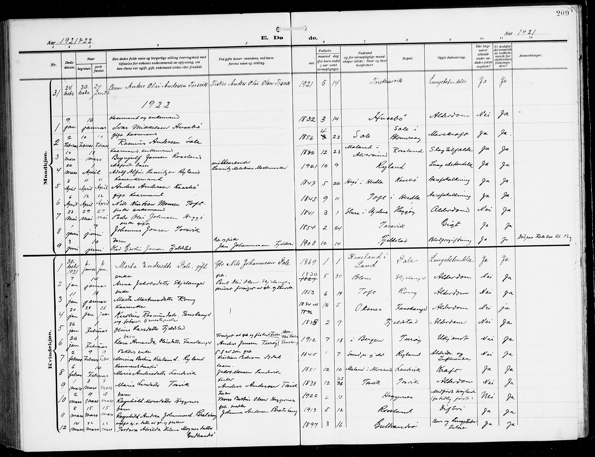 Herdla Sokneprestembete, SAB/A-75701/H/Hab: Parish register (copy) no. C 2, 1913-1926, p. 209
