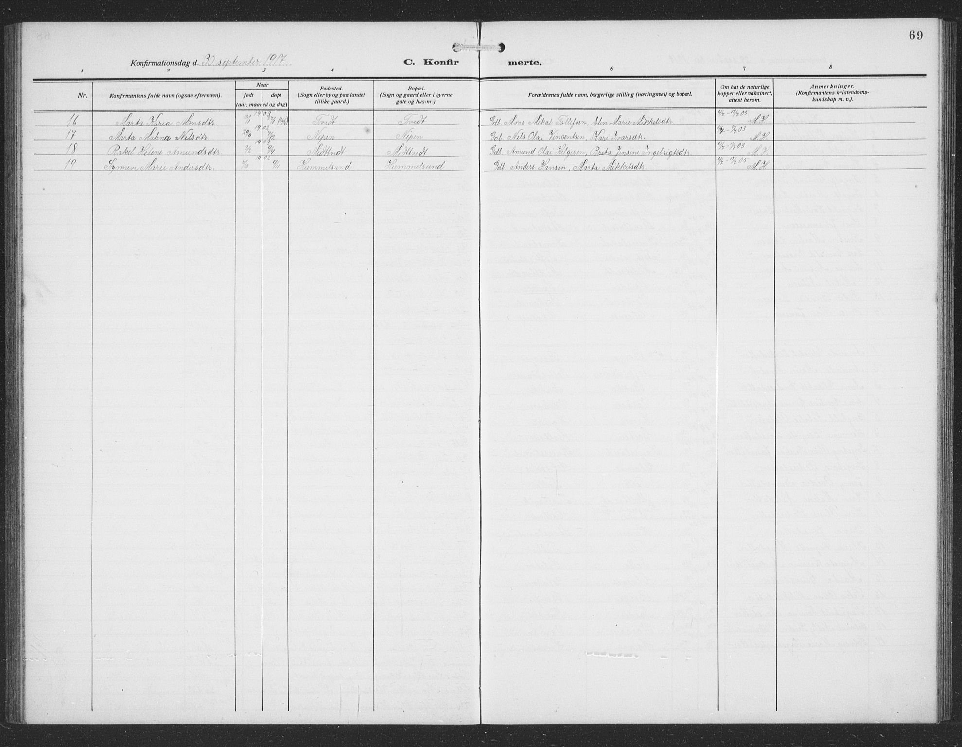 Sund sokneprestembete, AV/SAB-A-99930: Parish register (copy) no. C 1, 1913-1928, p. 69