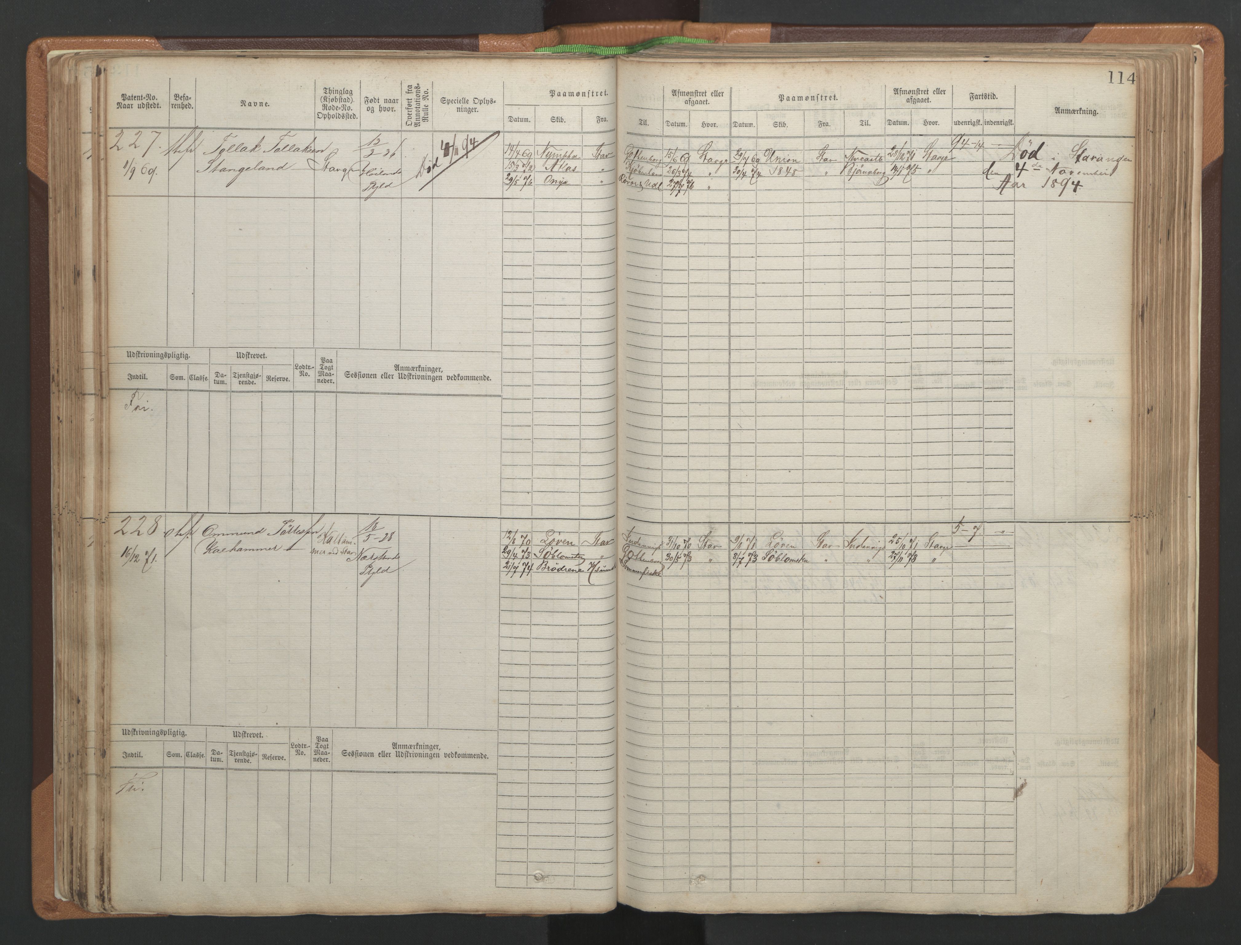 Stavanger sjømannskontor, AV/SAST-A-102006/F/Fb/Fbb/L0004: Sjøfartshovedrulle, patentnr. 1-792 (del 1), 1869-1880, p. 118