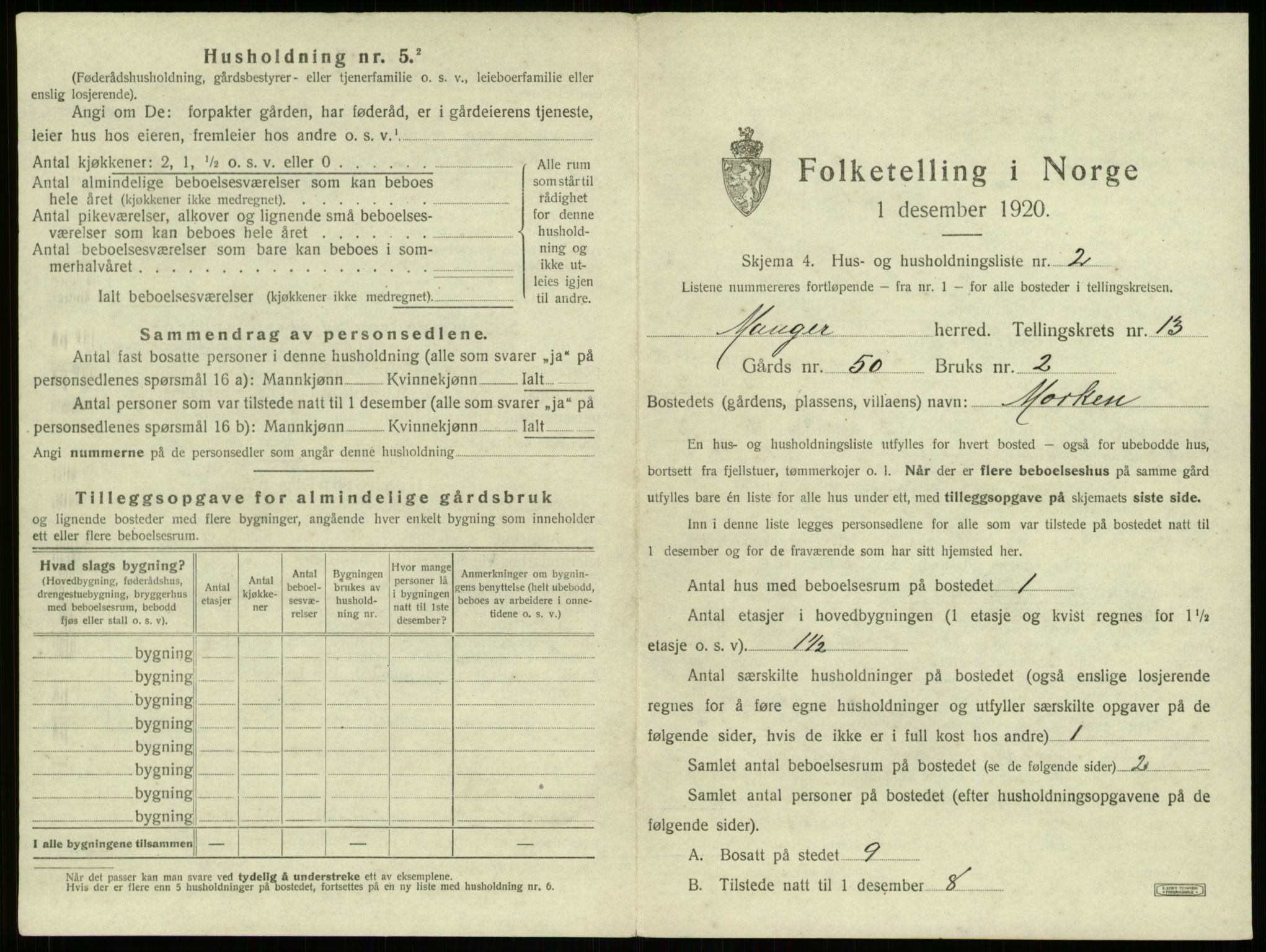 SAB, 1920 census for Manger, 1920, p. 1016