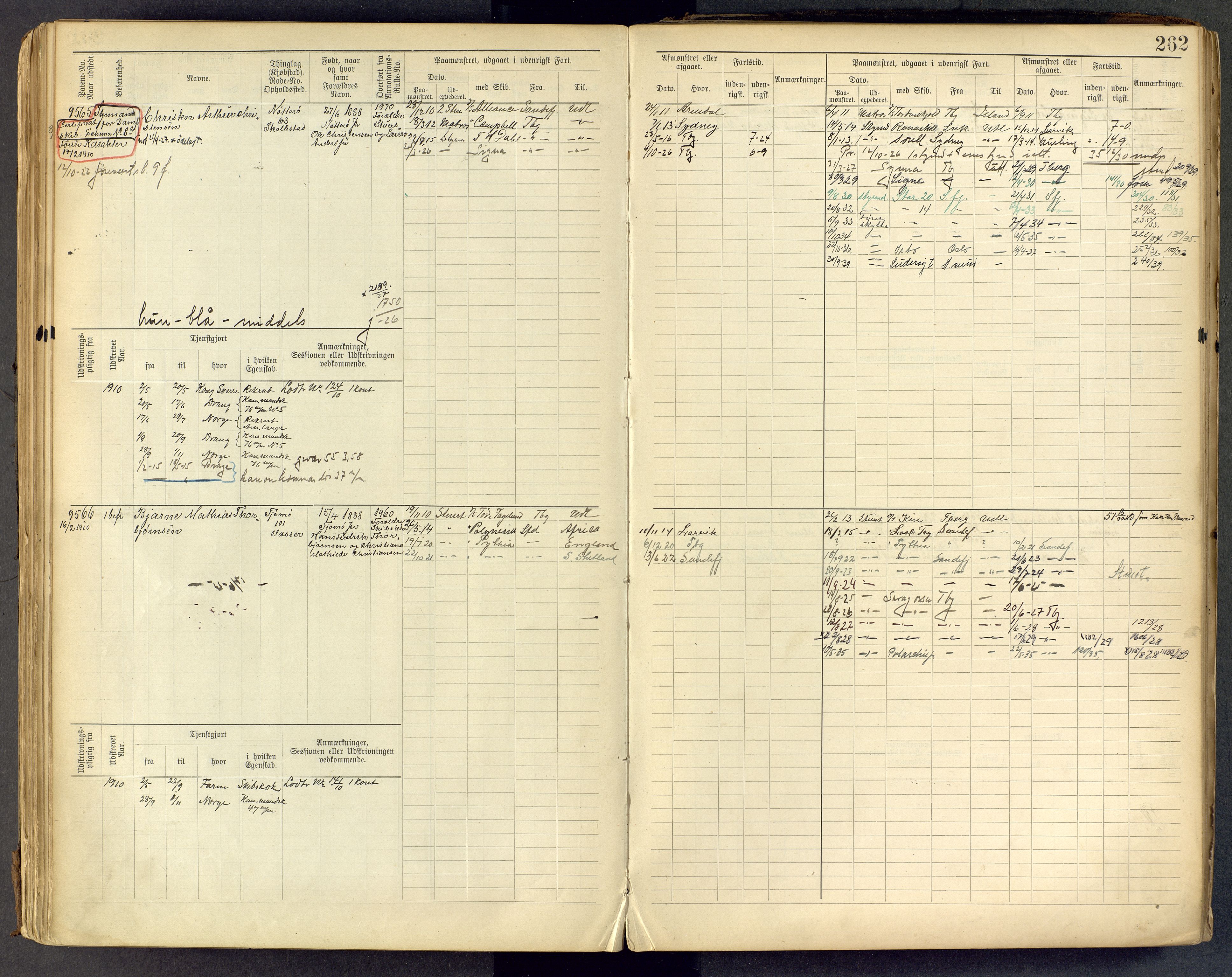 Tønsberg innrulleringskontor, AV/SAKO-A-786/F/Fc/Fcb/L0009: Hovedrulle Patent nr. 9043-9992, 1900-1921, p. 262