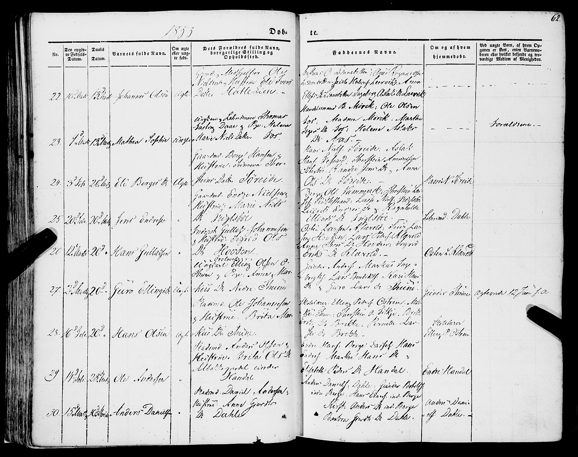 Lavik sokneprestembete, SAB/A-80901: Parish register (official) no. A 3, 1843-1863, p. 62