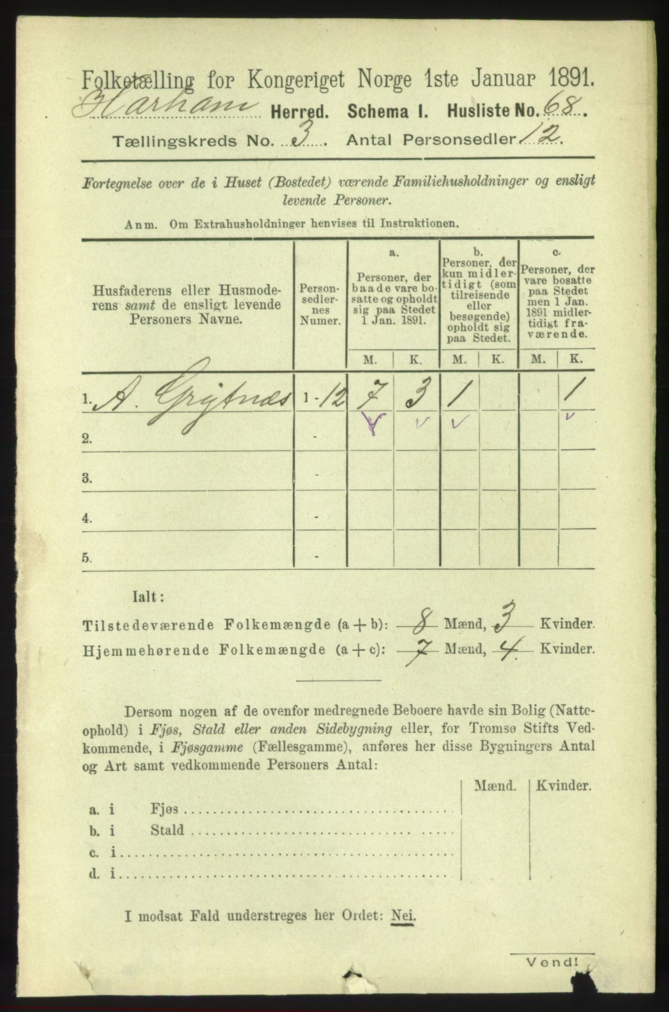 RA, 1891 census for 1534 Haram, 1891, p. 1205