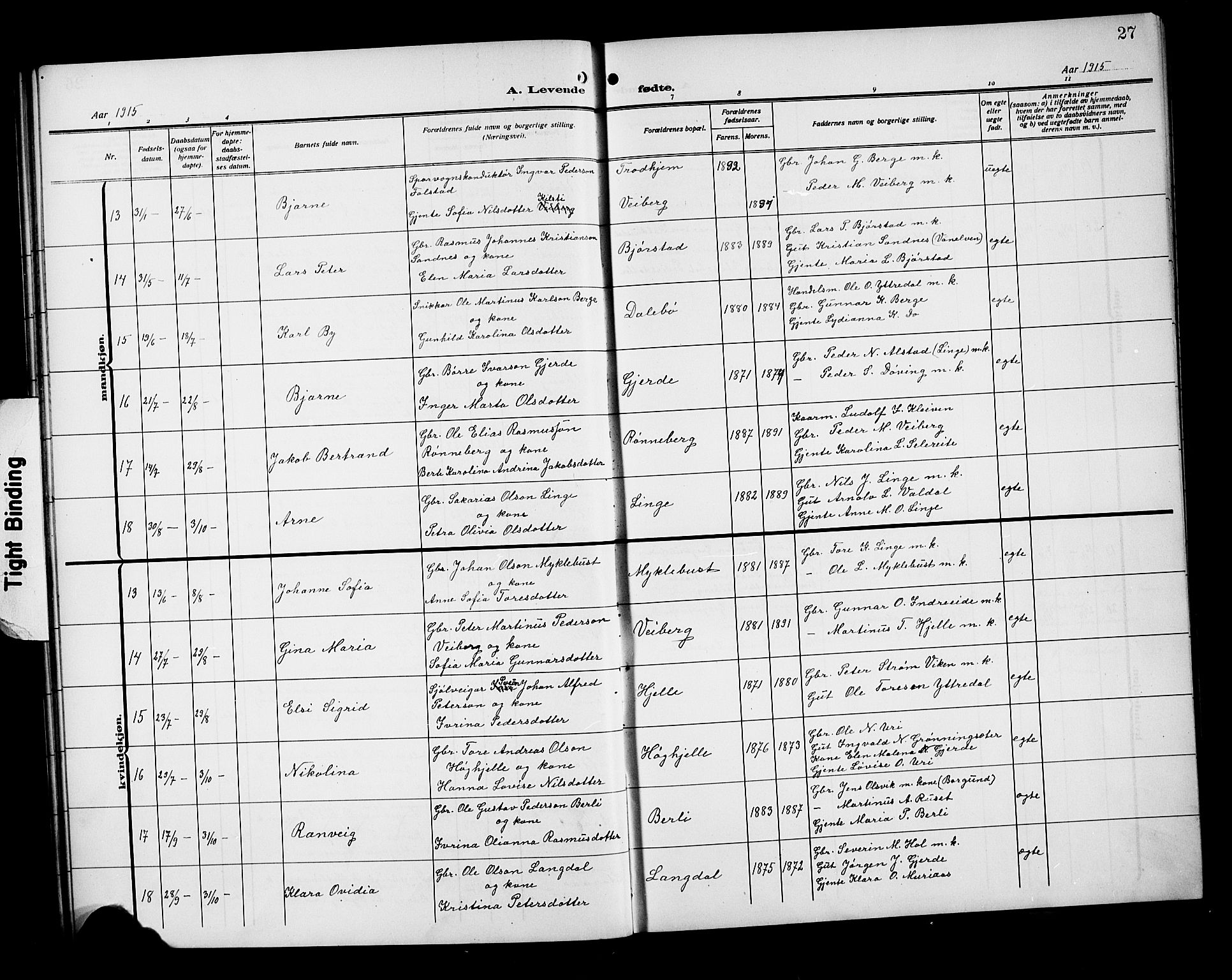 Ministerialprotokoller, klokkerbøker og fødselsregistre - Møre og Romsdal, SAT/A-1454/519/L0265: Parish register (copy) no. 519C06, 1911-1921, p. 27