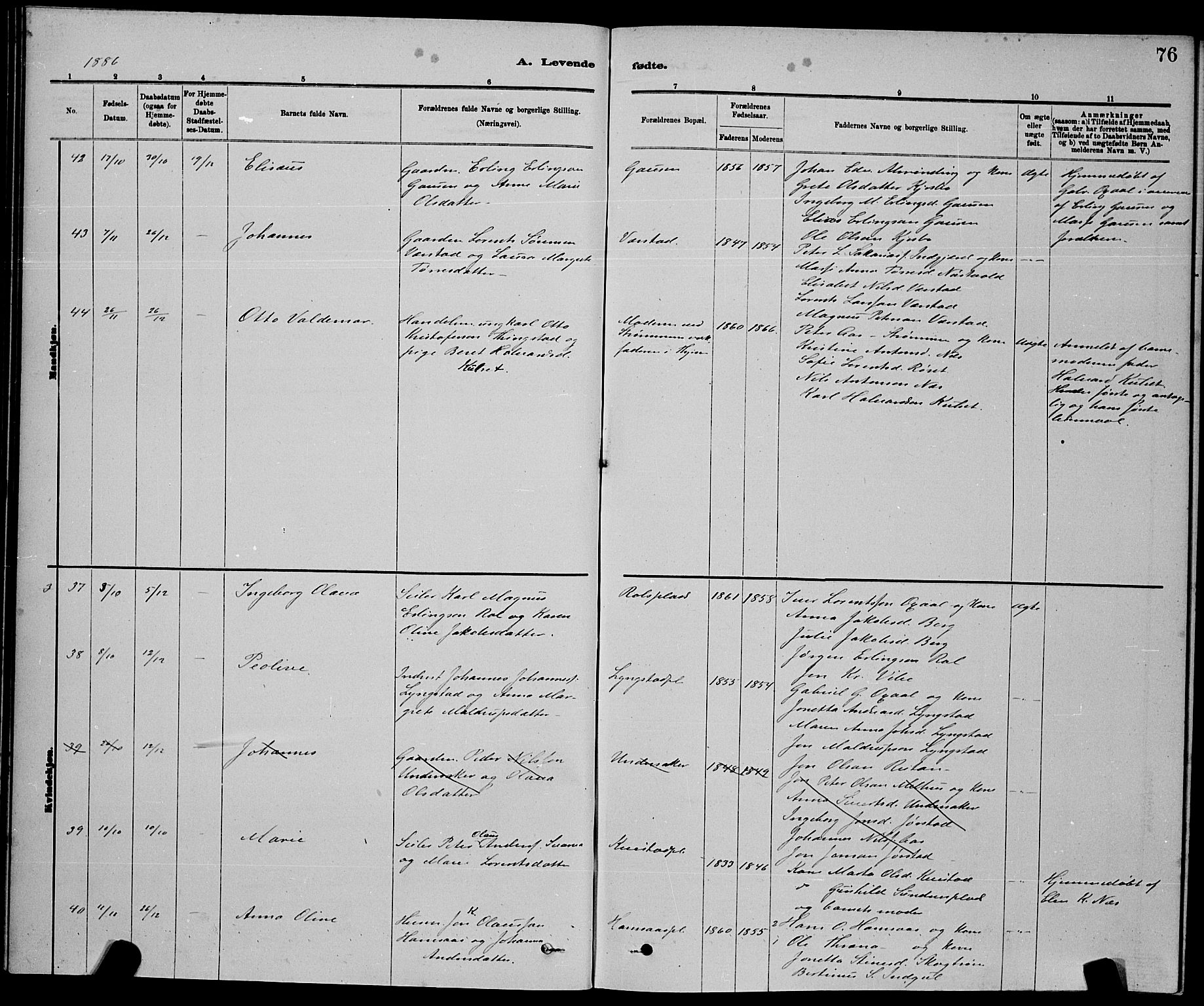 Ministerialprotokoller, klokkerbøker og fødselsregistre - Nord-Trøndelag, AV/SAT-A-1458/730/L0301: Parish register (copy) no. 730C04, 1880-1897, p. 76