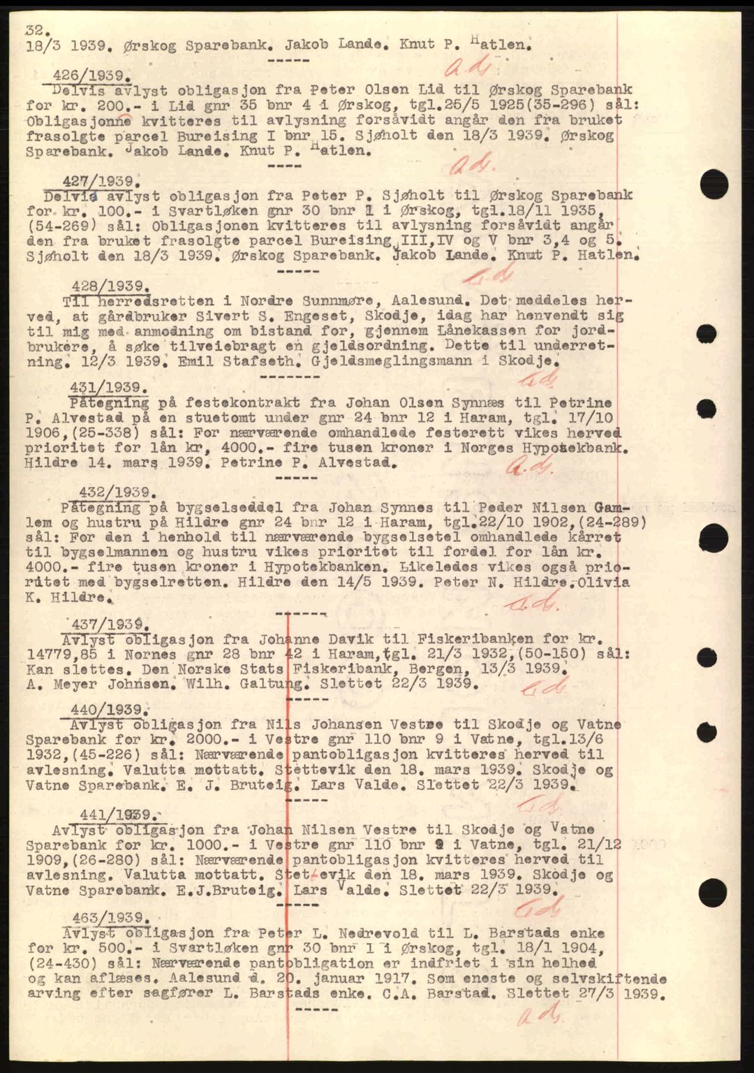 Nordre Sunnmøre sorenskriveri, SAT/A-0006/1/2/2C/2Ca: Mortgage book no. B1-6, 1938-1942, Diary no: : 426/1939