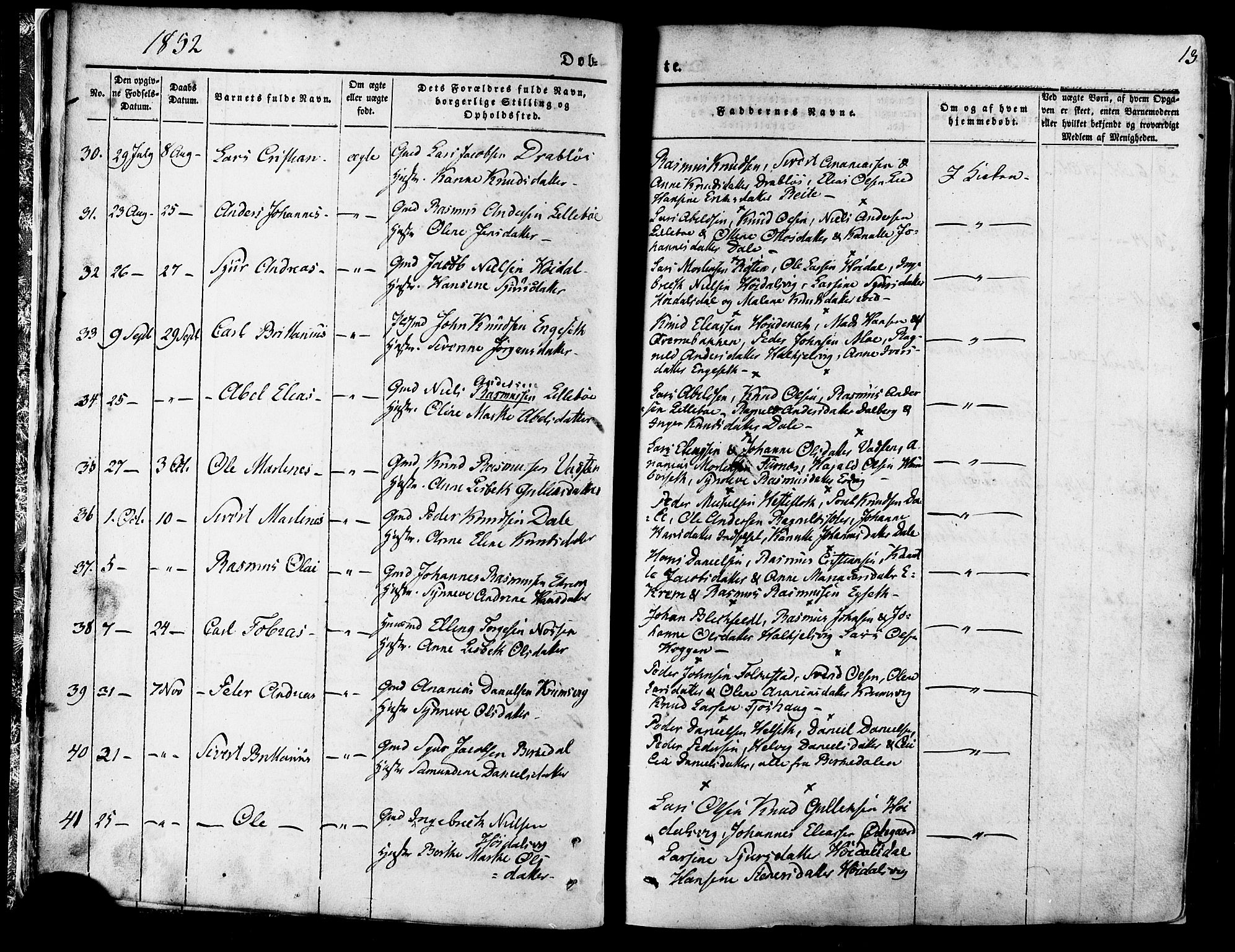 Ministerialprotokoller, klokkerbøker og fødselsregistre - Møre og Romsdal, SAT/A-1454/511/L0140: Parish register (official) no. 511A07, 1851-1878, p. 13