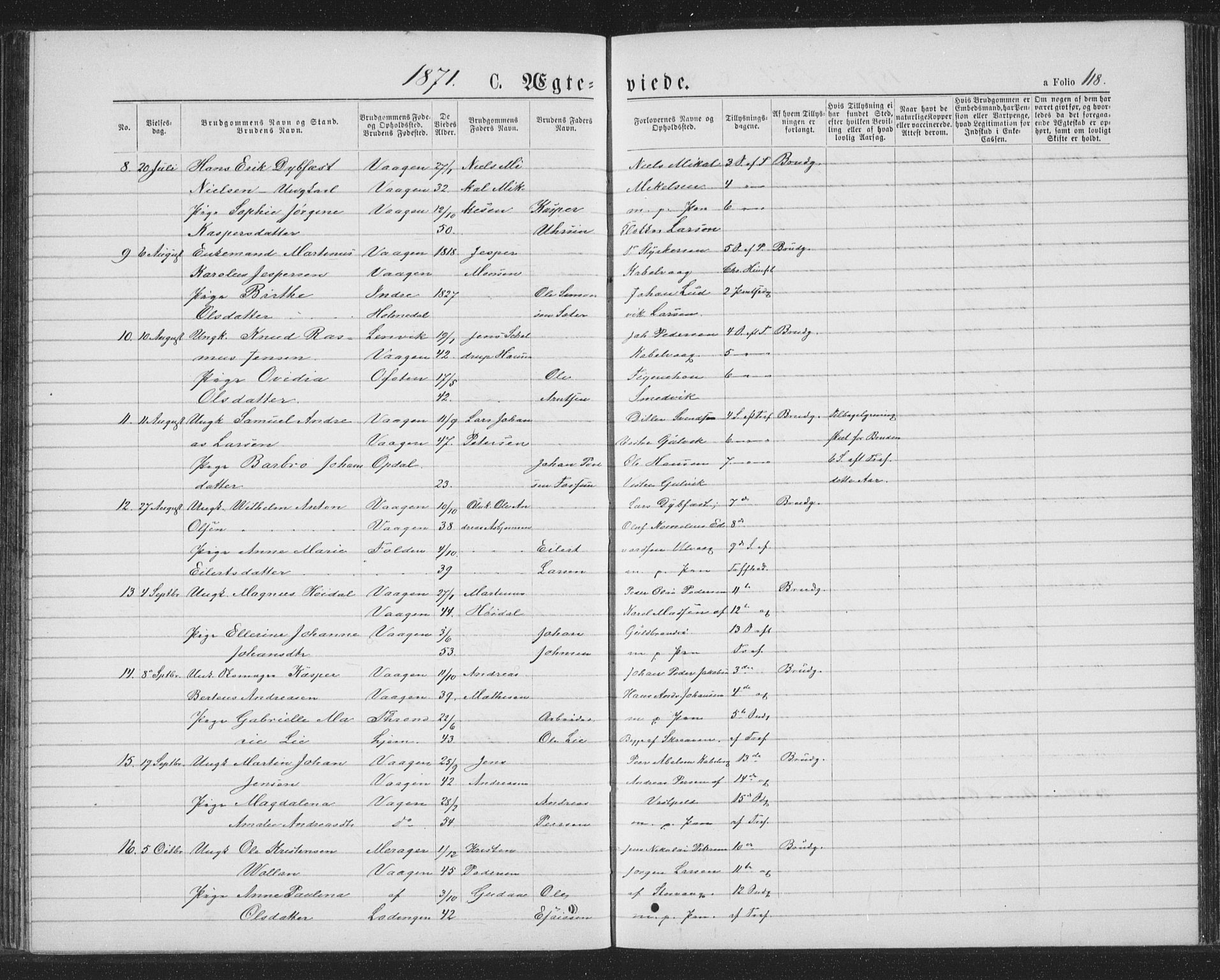 Ministerialprotokoller, klokkerbøker og fødselsregistre - Nordland, SAT/A-1459/874/L1074: Parish register (copy) no. 874C03, 1870-1876, p. 118