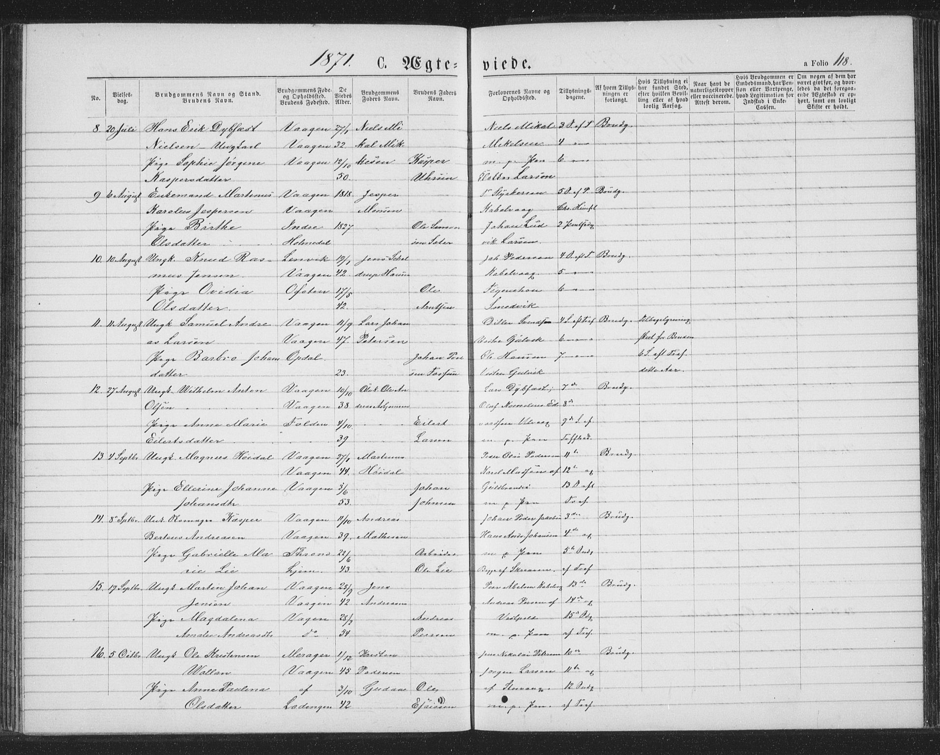 Ministerialprotokoller, klokkerbøker og fødselsregistre - Nordland, AV/SAT-A-1459/874/L1074: Parish register (copy) no. 874C03, 1870-1876, p. 118