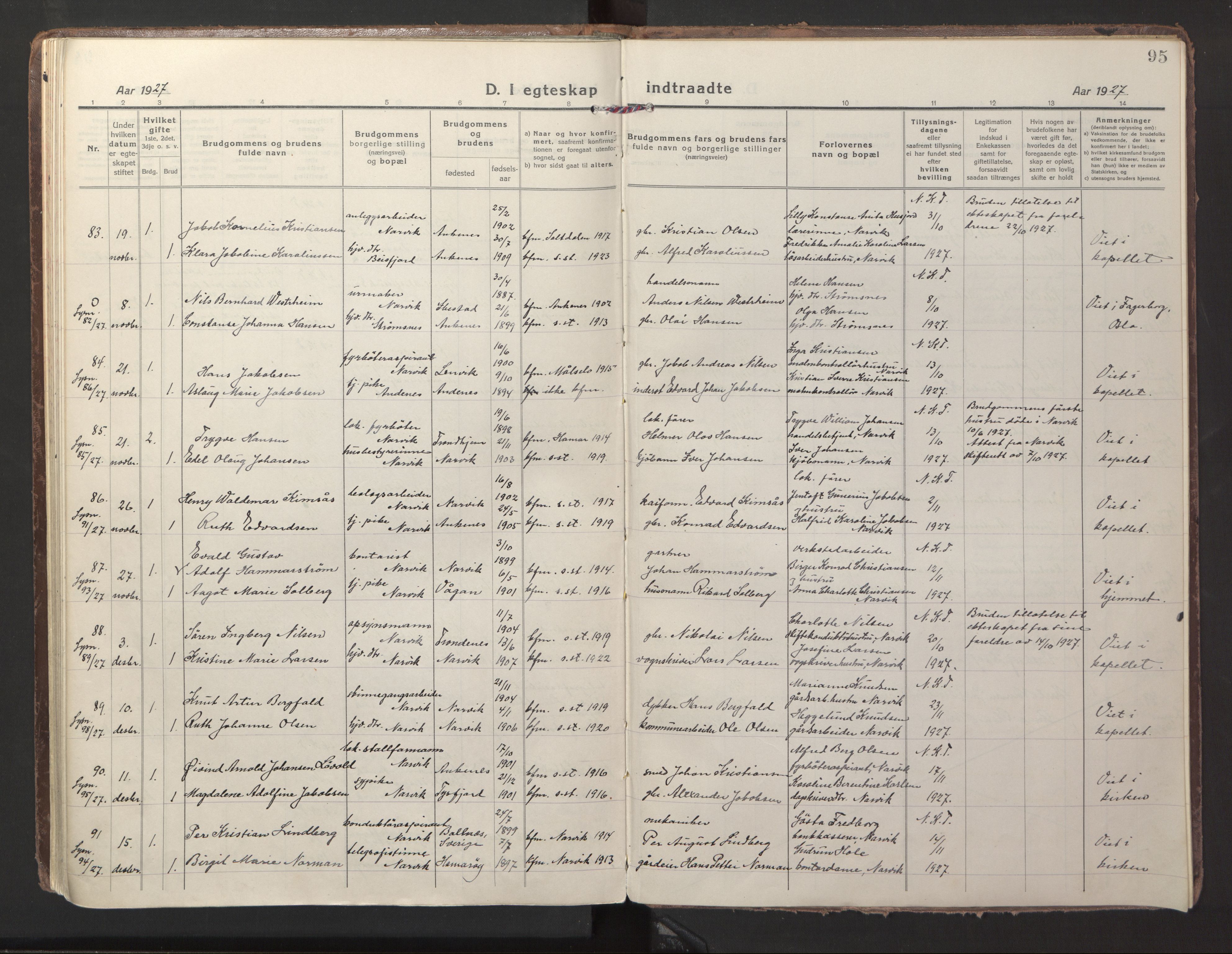 Ministerialprotokoller, klokkerbøker og fødselsregistre - Nordland, AV/SAT-A-1459/871/L1002: Parish register (official) no. 871A18, 1917-1926, p. 95