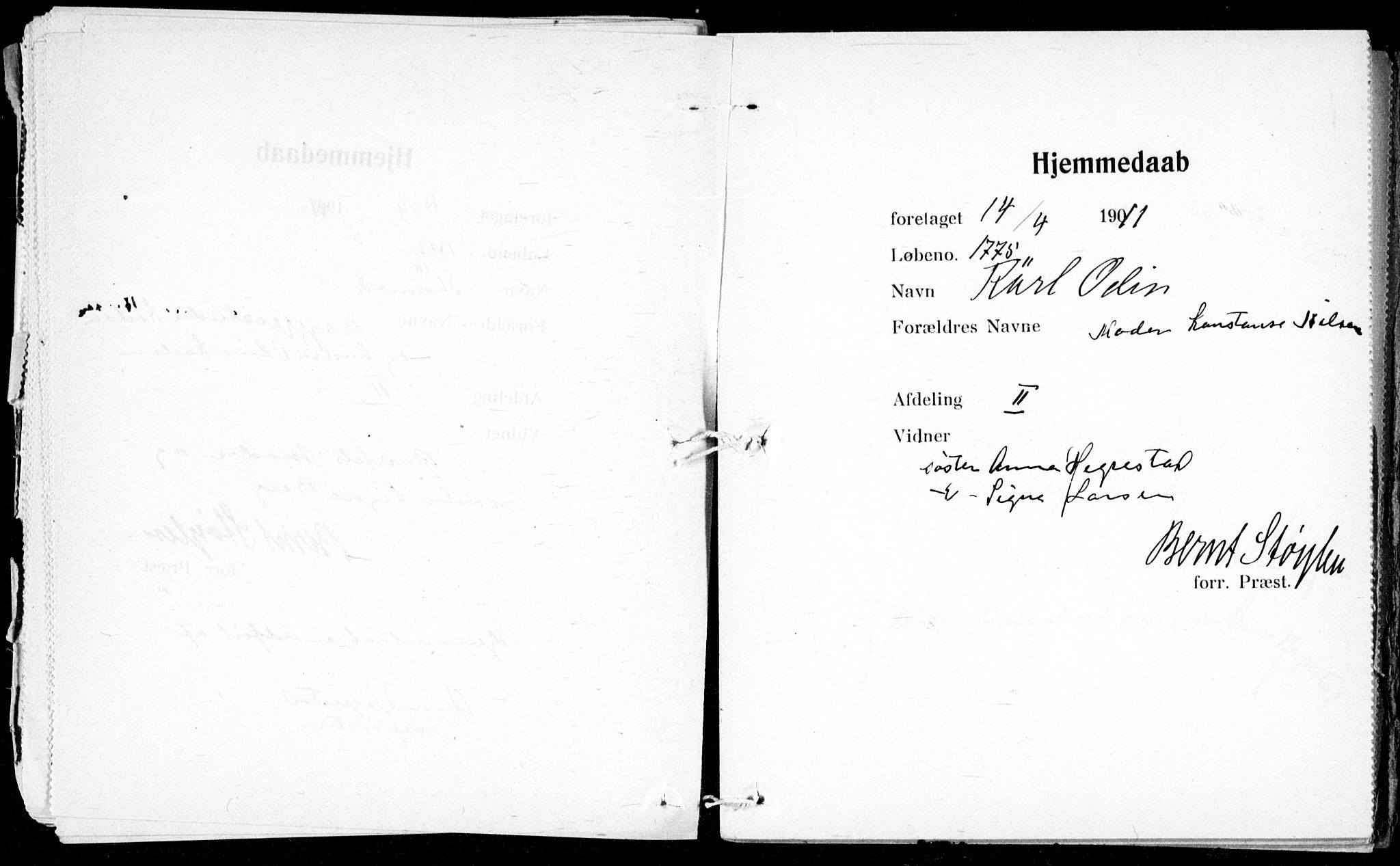 Ullevål sykehus prestekontor Kirkebøker, AV/SAO-A-10542a/K/Ka/L0001: Baptism register no. 1, 1906-1914