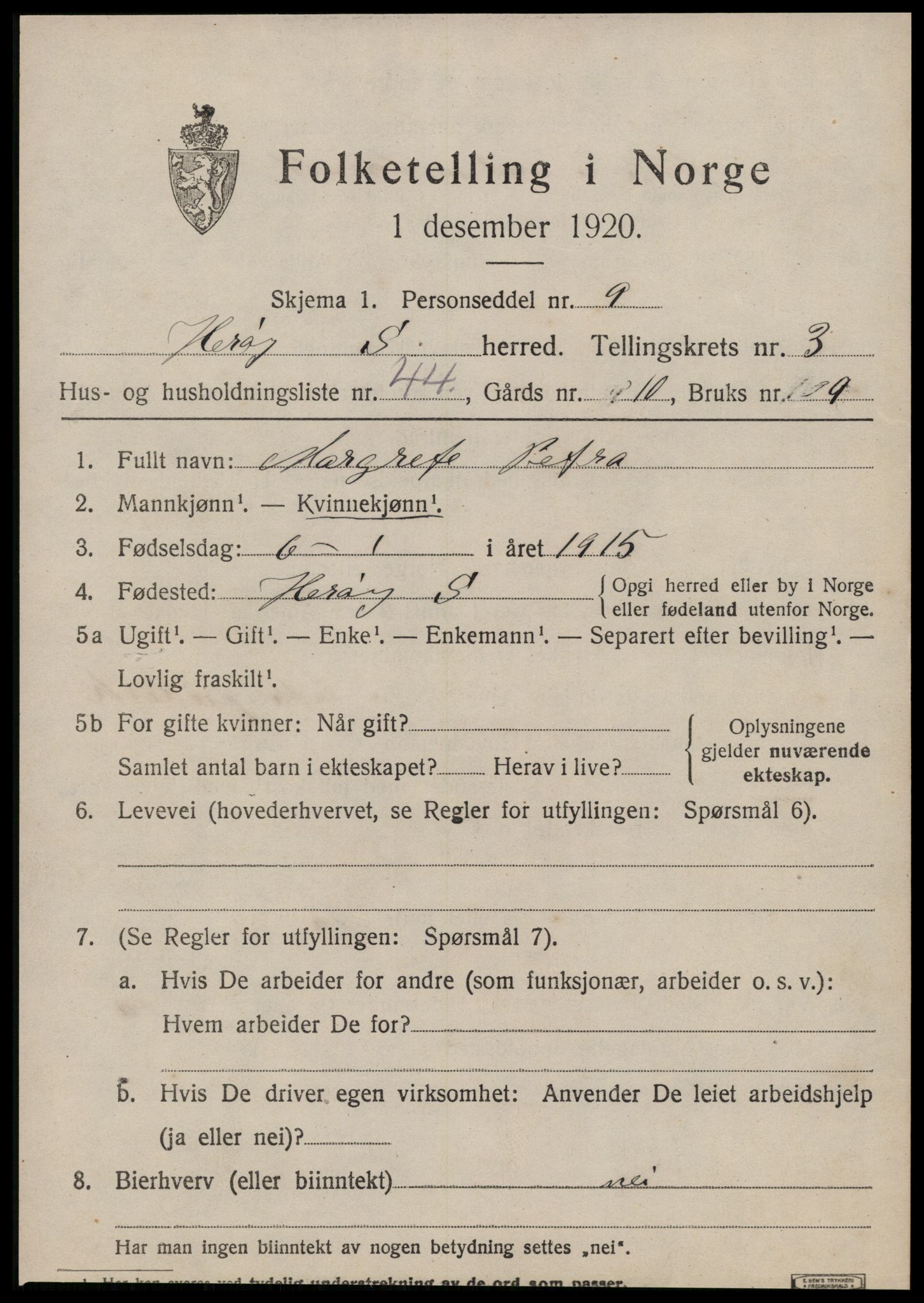 SAT, 1920 census for Herøy (MR), 1920, p. 2837