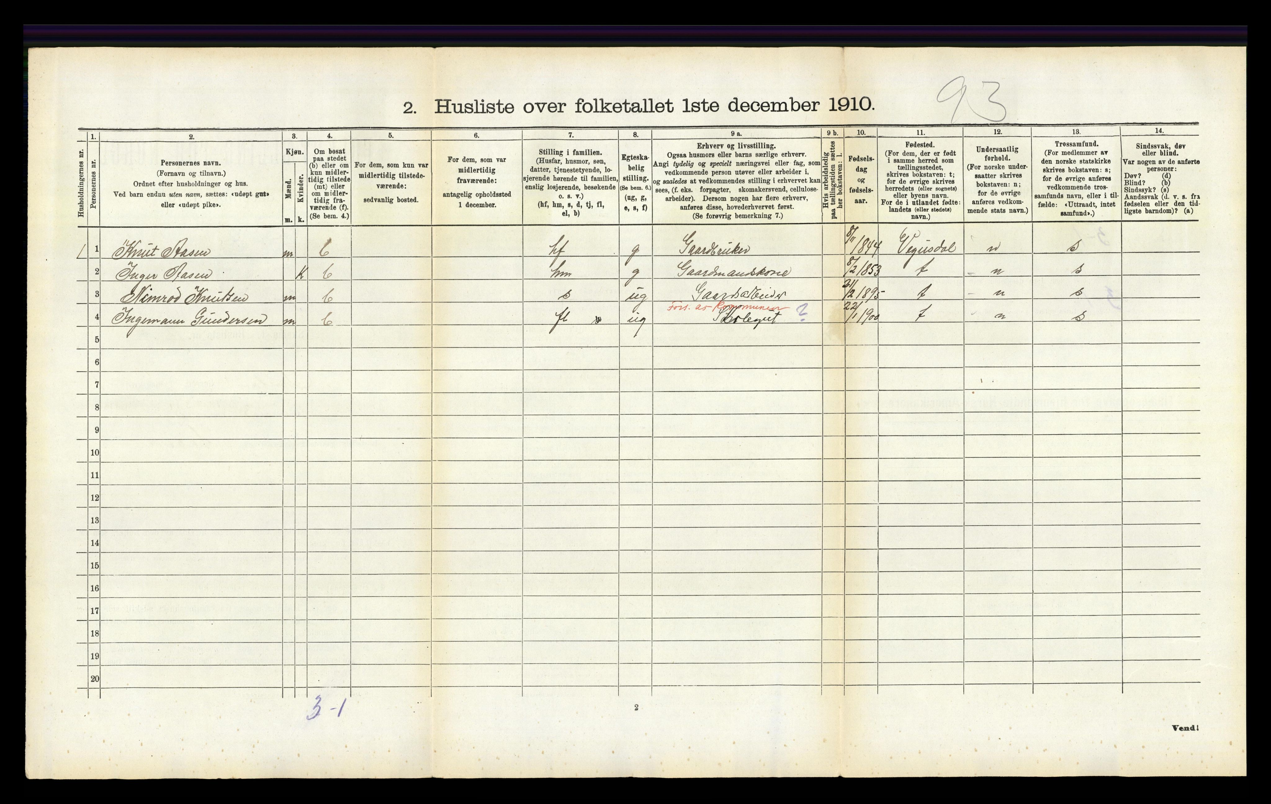 RA, 1910 census for Iveland, 1910, p. 56