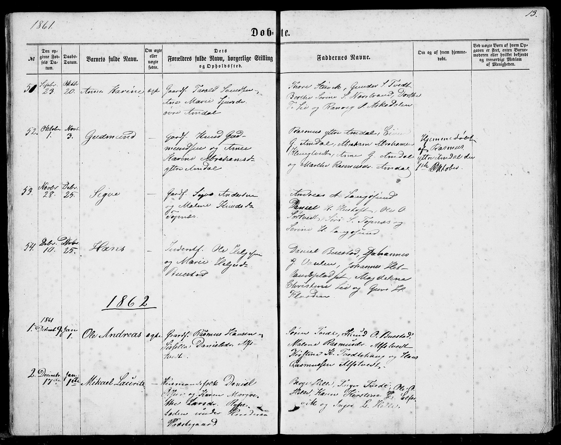 Nedstrand sokneprestkontor, SAST/A-101841/01/IV: Parish register (official) no. A 9, 1861-1876, p. 13
