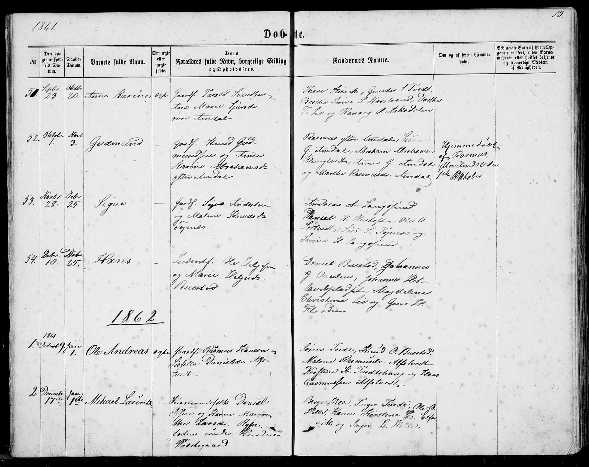 Nedstrand sokneprestkontor, AV/SAST-A-101841/01/IV: Parish register (official) no. A 9, 1861-1876, p. 13