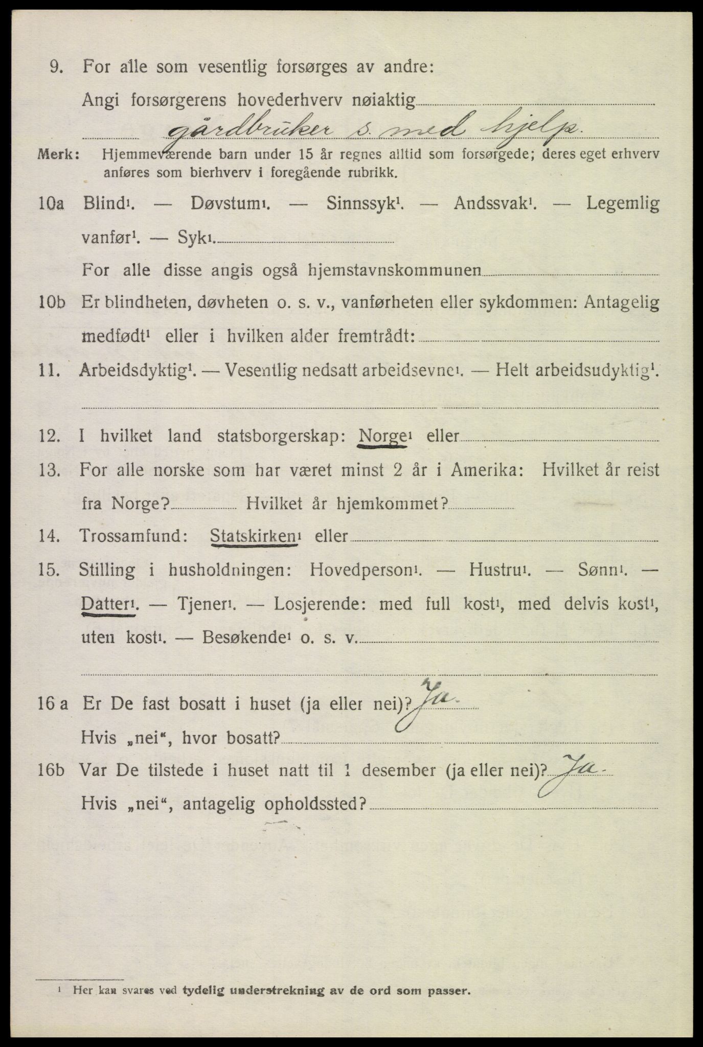 SAH, 1920 census for Tynset, 1920, p. 3165