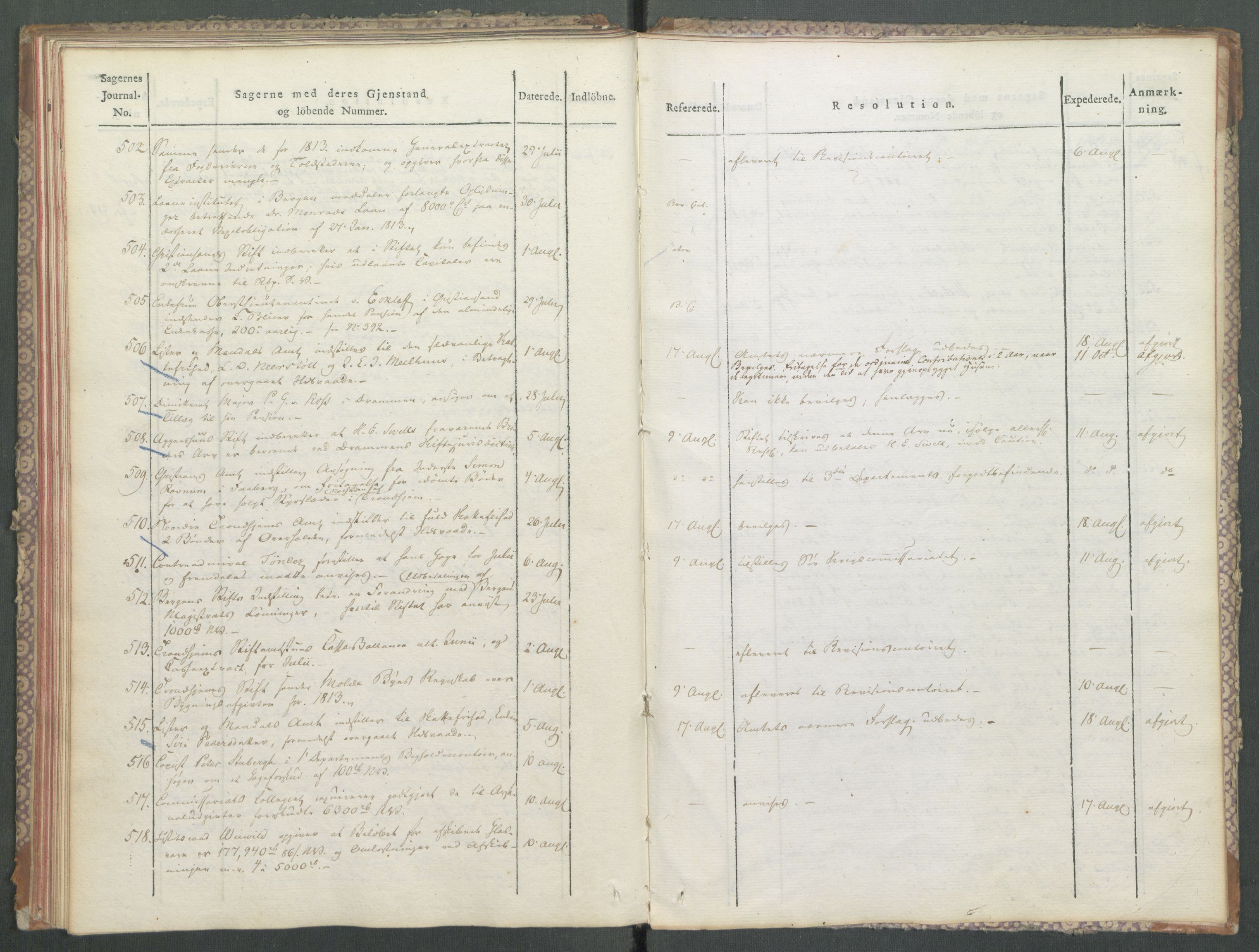 Departementene i 1814, RA/S-3899/Fa/L0006: 1. byrå - Journal A 1-543, 1814, p. 46