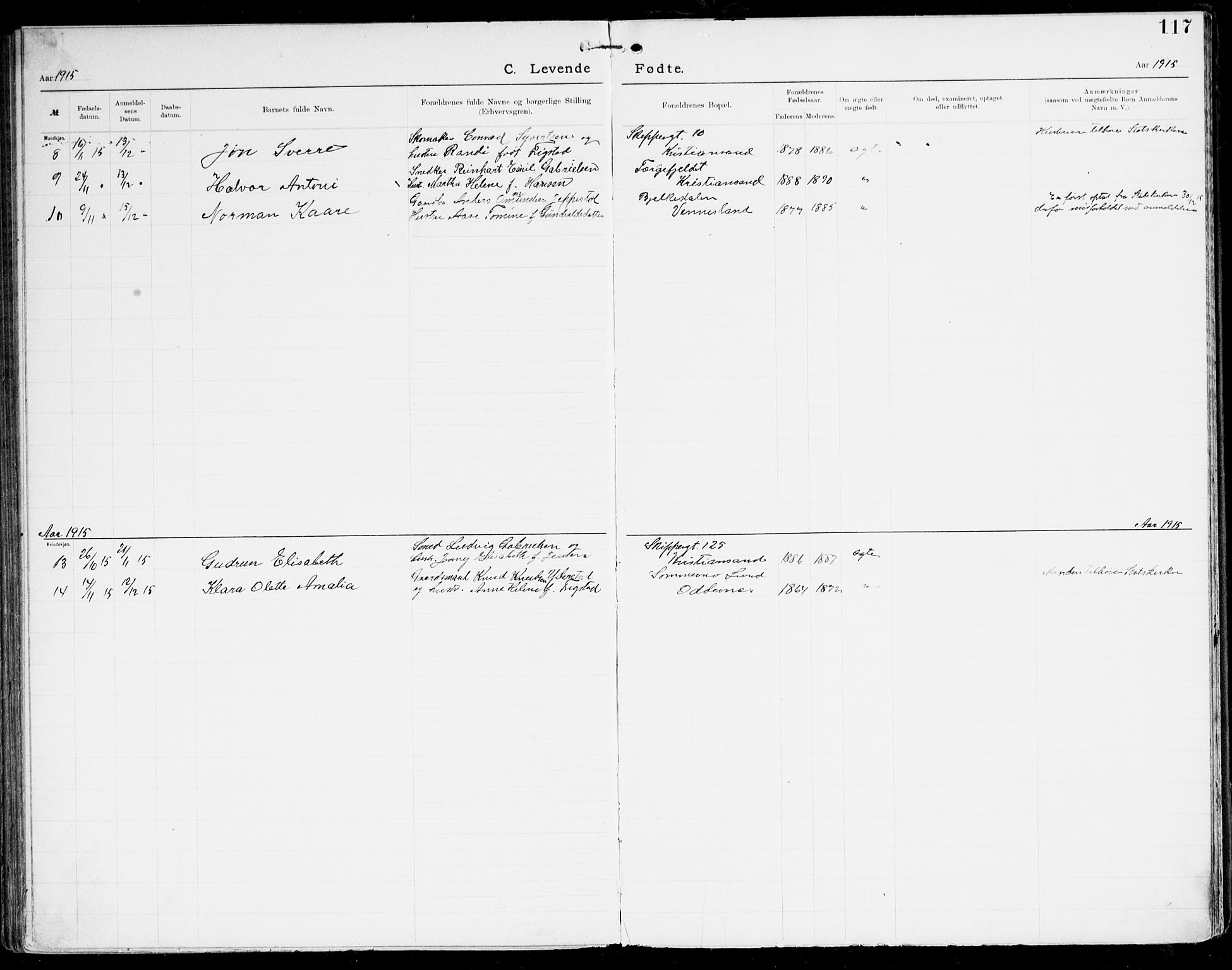 Den evangelisk-lutherske frikirke, Kristiansand, AV/SAK-1292-0017/F/Fa/L0003: Dissenter register no. F 11, 1892-1925, p. 117