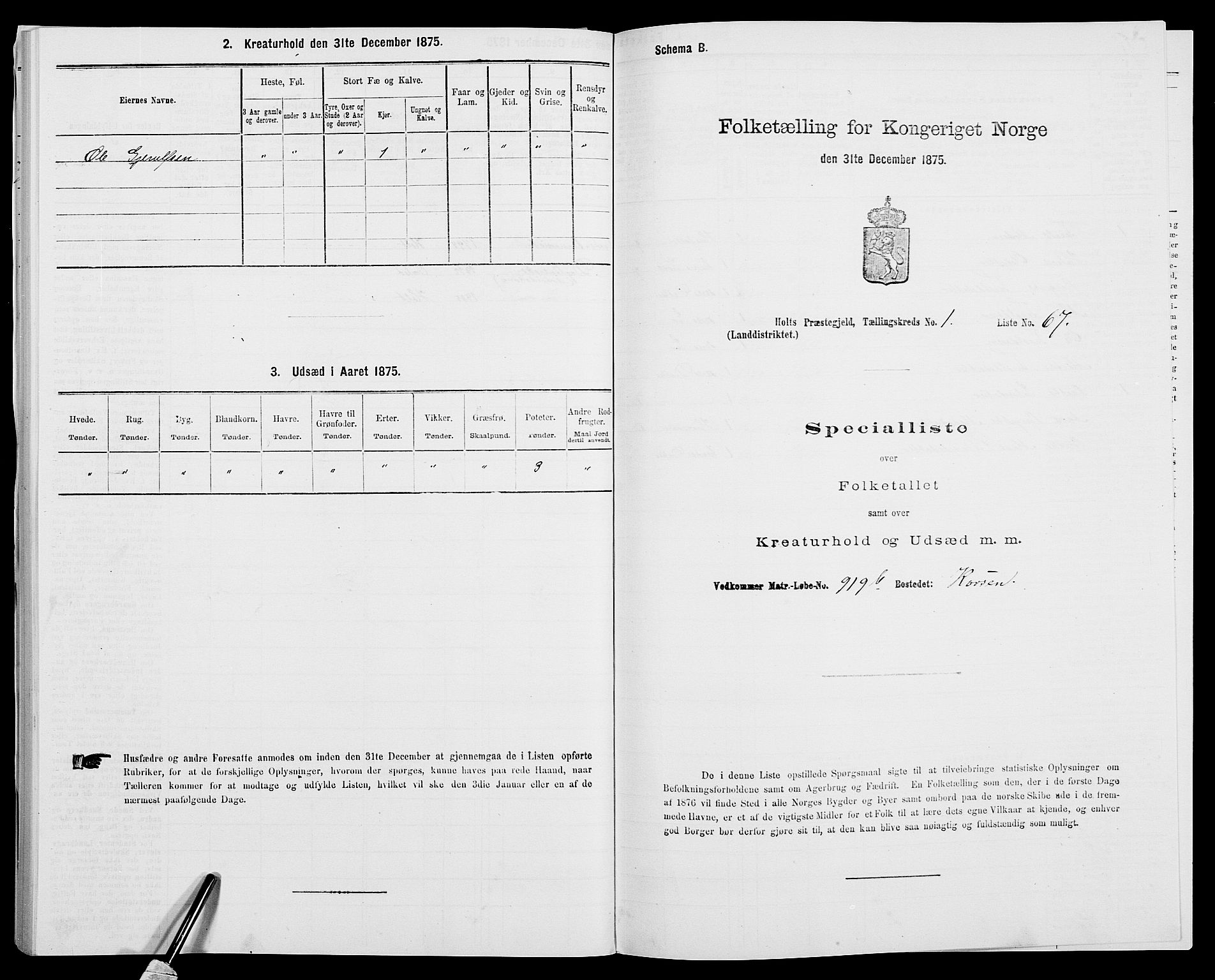 SAK, 1875 census for 0914L Holt/Holt, 1875, p. 183