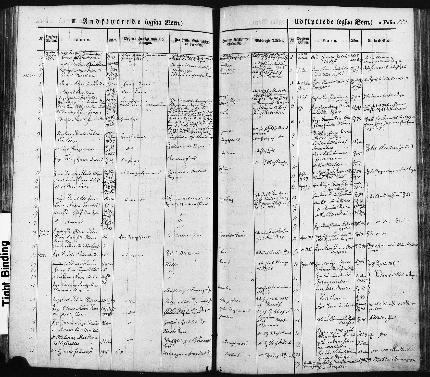 Oddernes sokneprestkontor, SAK/1111-0033/F/Fa/Faa/L0007: Parish register (official) no. A 7, 1851-1863, p. 223