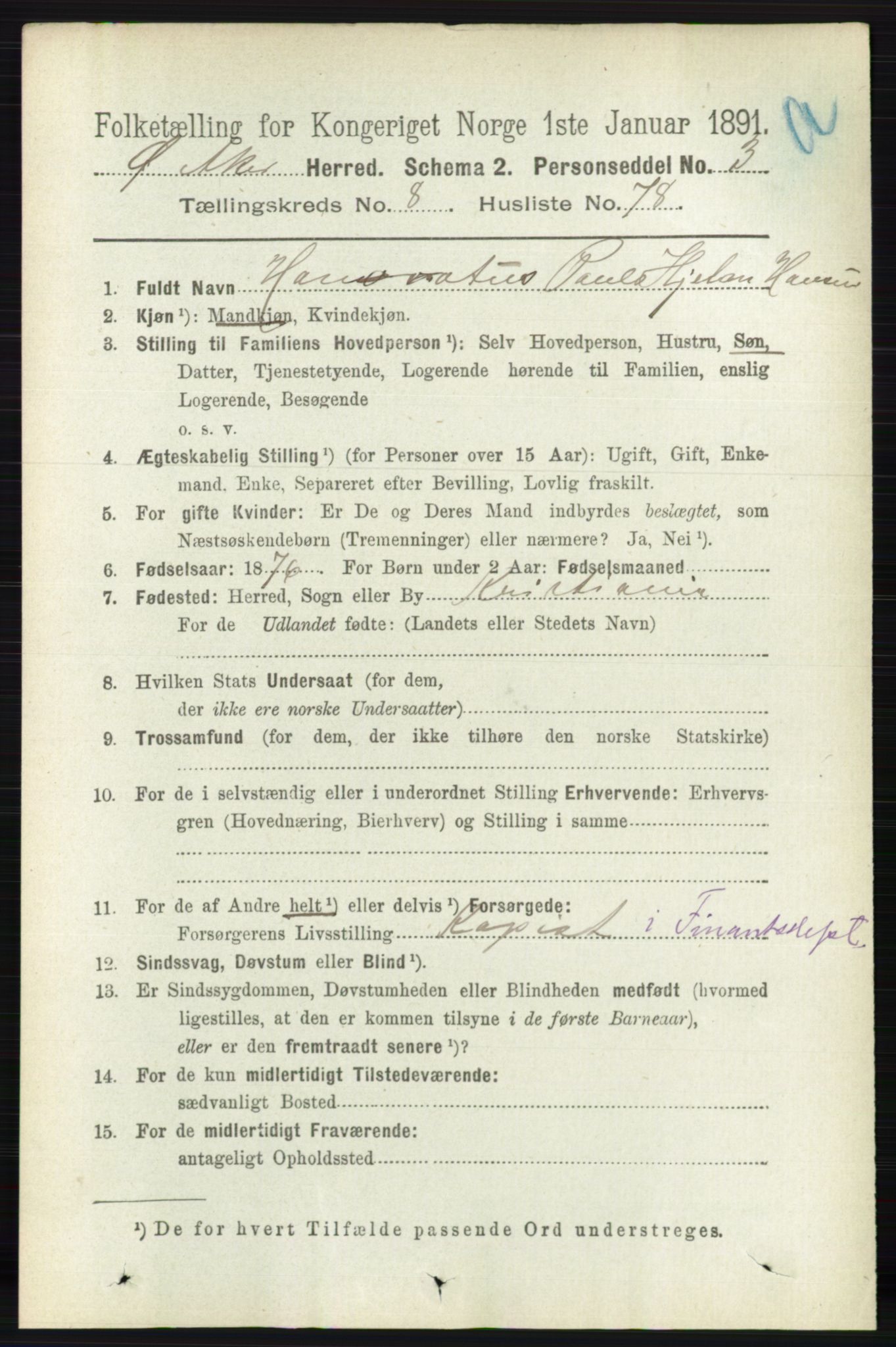 RA, 1891 census for 0218 Aker, 1891, p. 7897