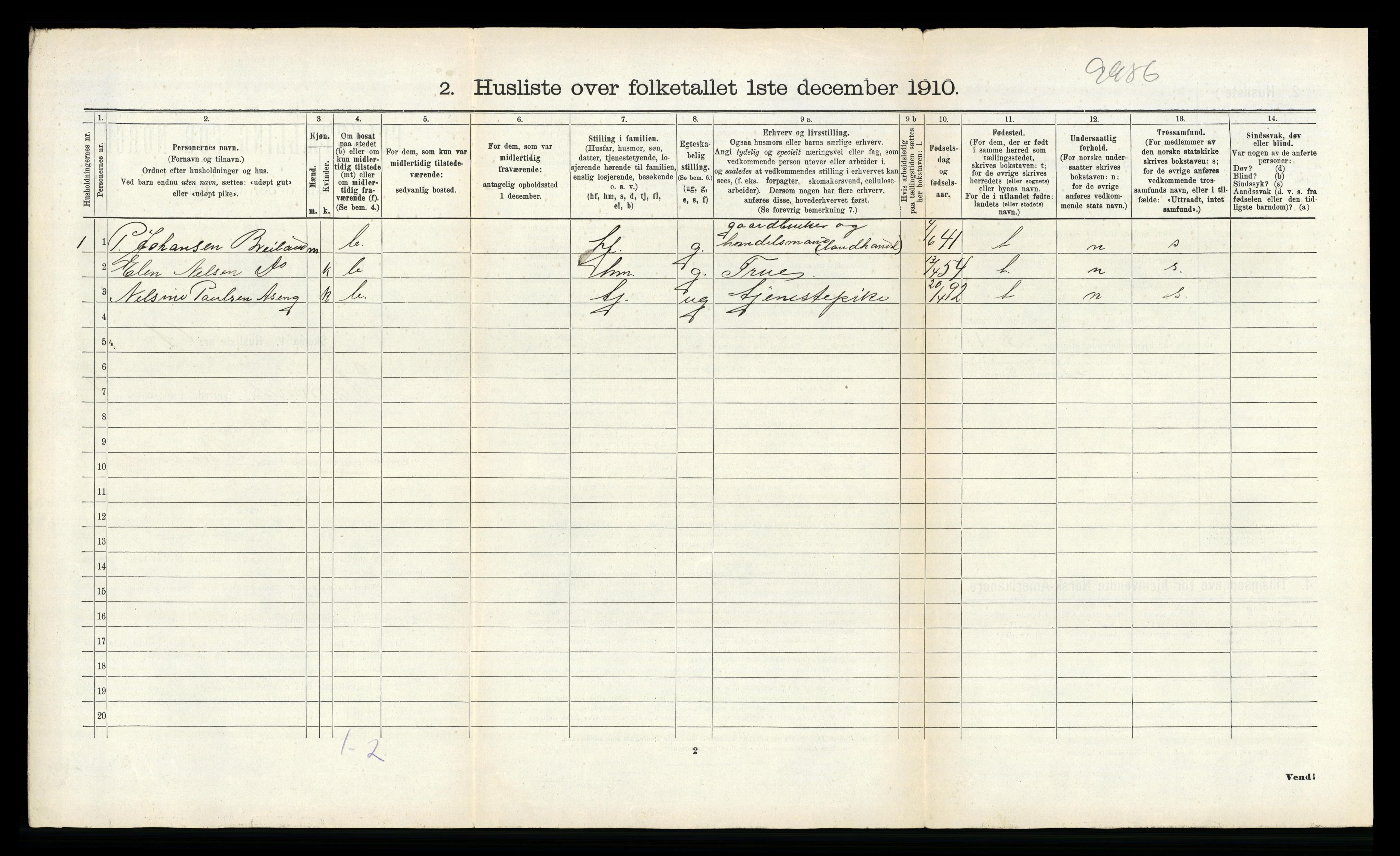 RA, 1910 census for Stamnes, 1910, p. 783