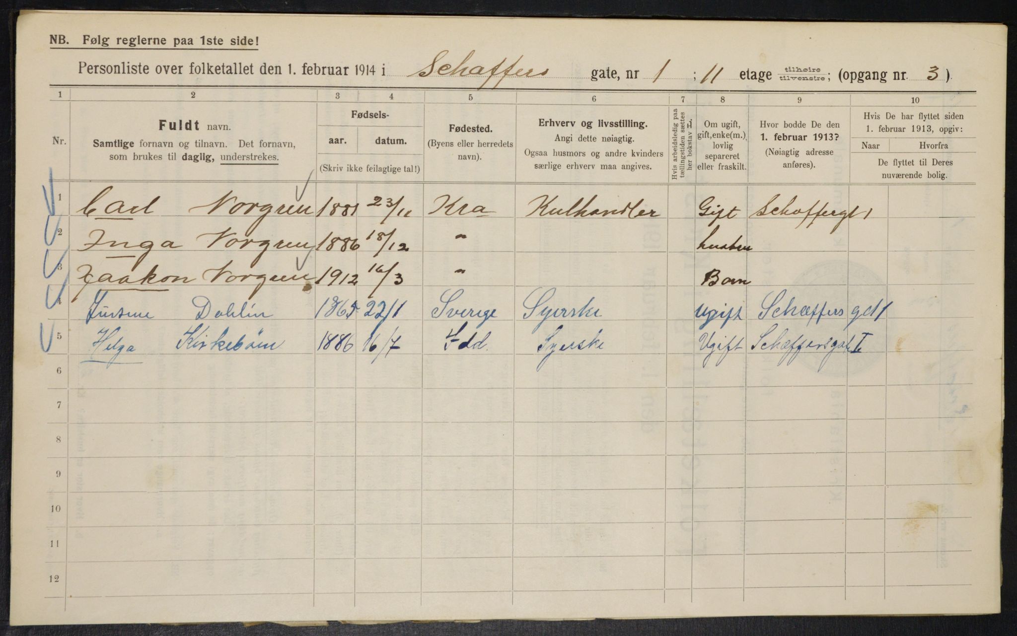 OBA, Municipal Census 1914 for Kristiania, 1914, p. 92776