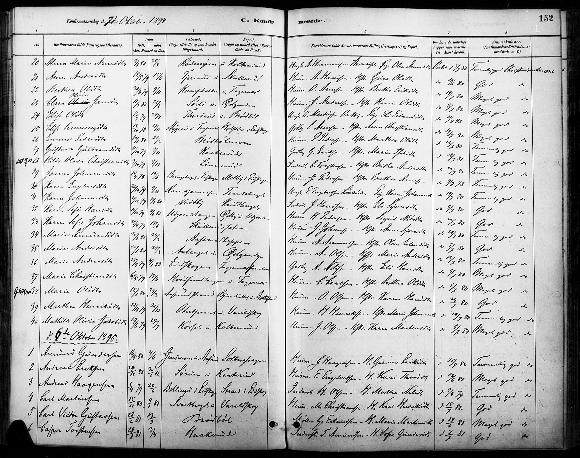 Vinger prestekontor, AV/SAH-PREST-024/H/Ha/Haa/L0015: Parish register (official) no. 15, 1881-1900, p. 152