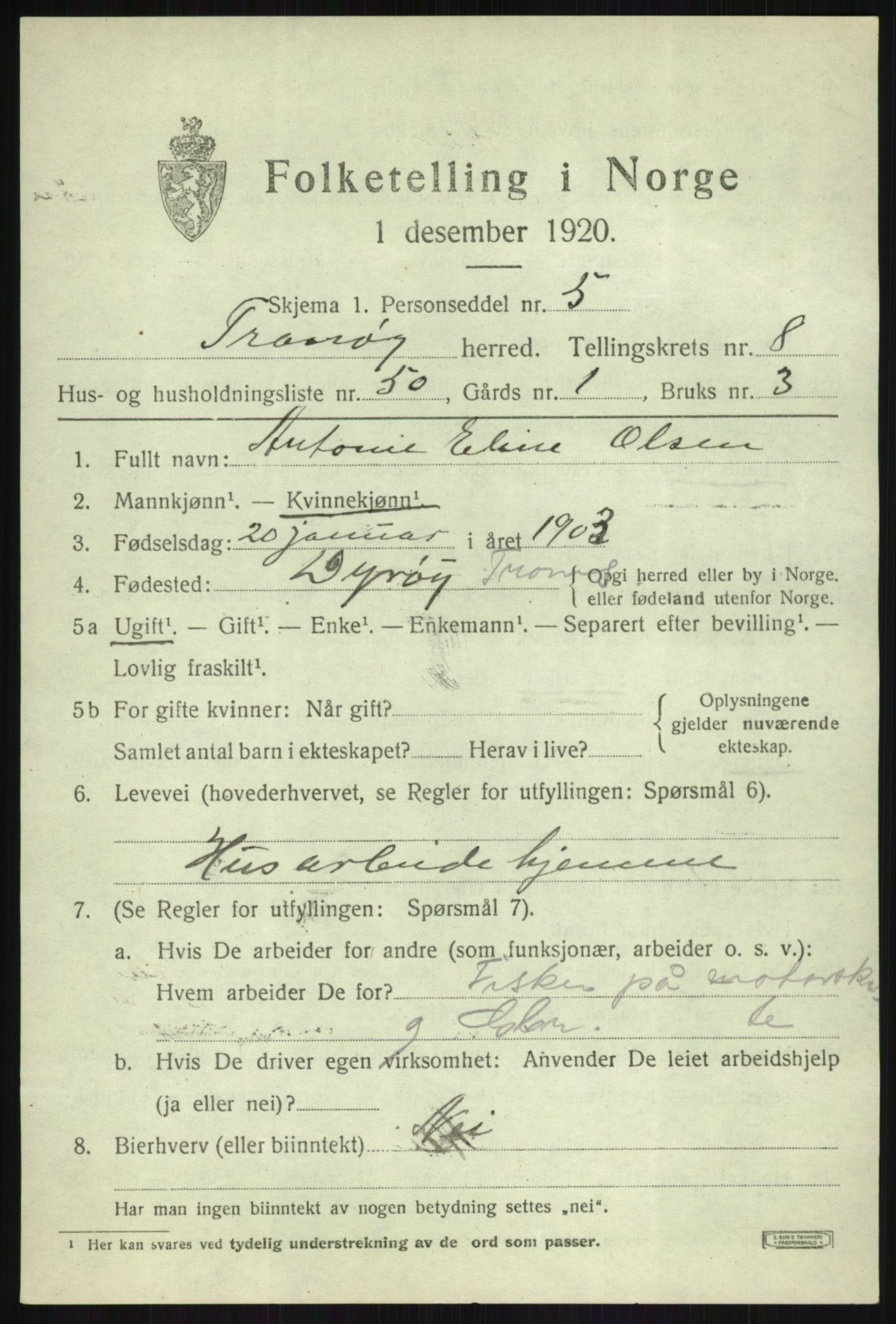 SATØ, 1920 census for Tranøy, 1920, p. 4545