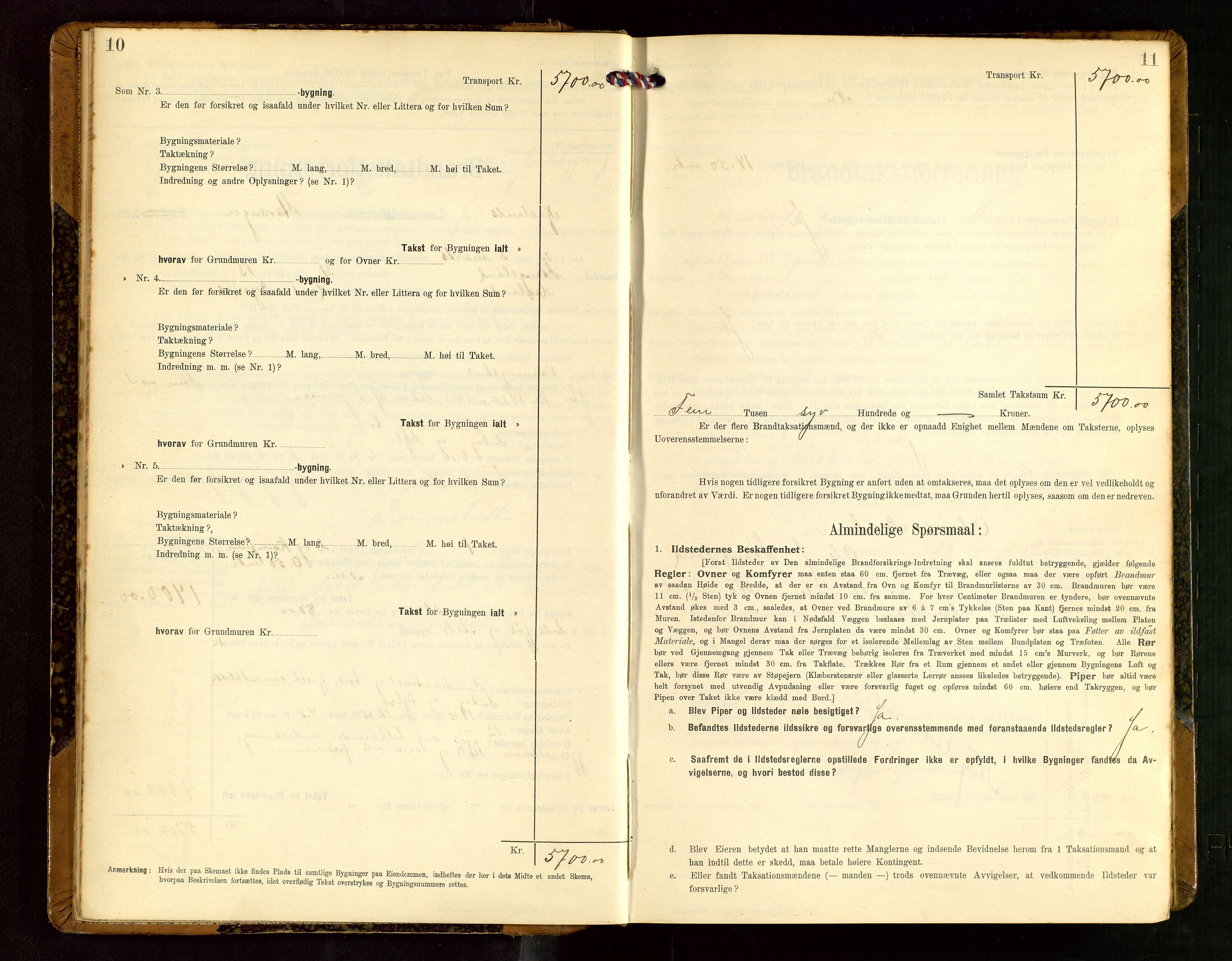 Håland lensmannskontor, AV/SAST-A-100100/Gob/L0004: Branntakstprotokoll - skjematakst. Register i boken., 1913-1915, p. 10-11