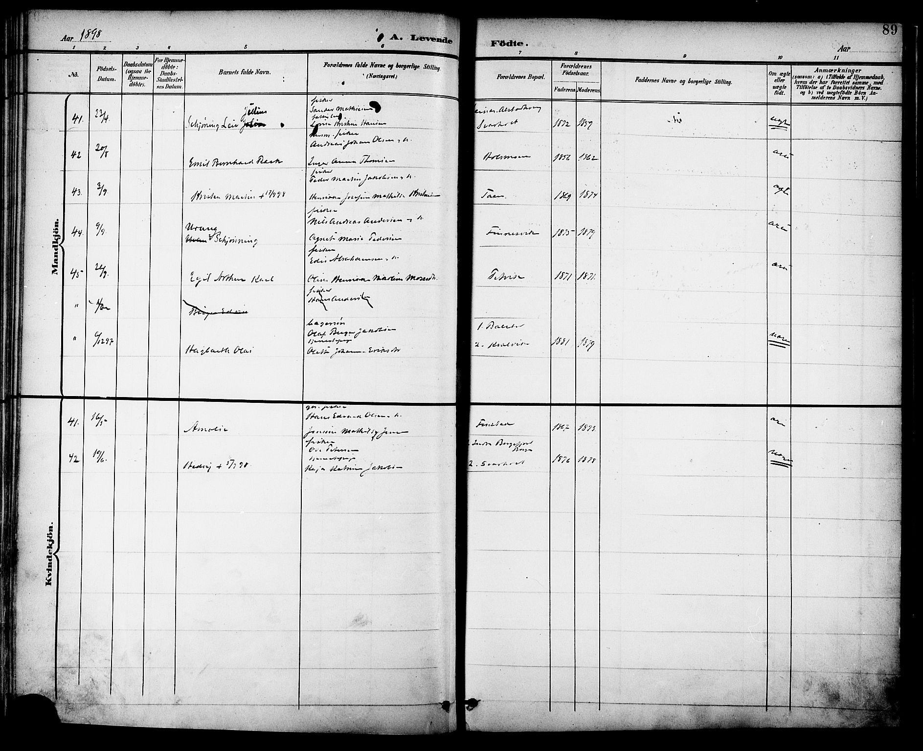 Ministerialprotokoller, klokkerbøker og fødselsregistre - Nordland, SAT/A-1459/882/L1179: Parish register (official) no. 882A01, 1886-1898, p. 89