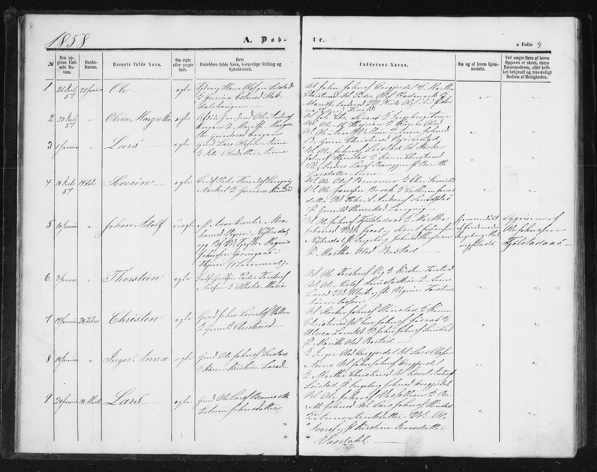 Ministerialprotokoller, klokkerbøker og fødselsregistre - Sør-Trøndelag, SAT/A-1456/616/L0408: Parish register (official) no. 616A05, 1857-1865, p. 9