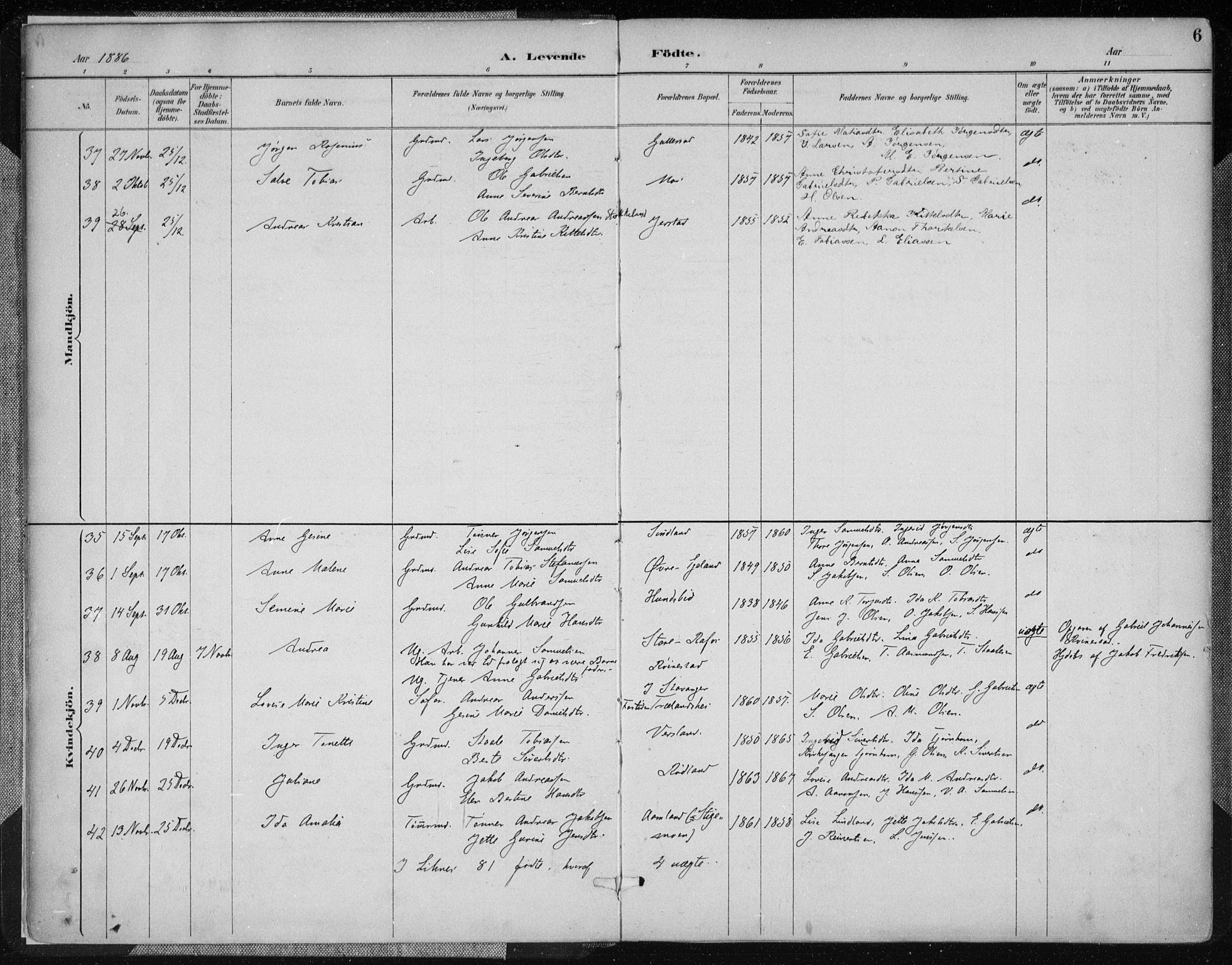 Kvinesdal sokneprestkontor, AV/SAK-1111-0026/F/Fa/Fab/L0008: Parish register (official) no. A 8, 1886-1897, p. 6