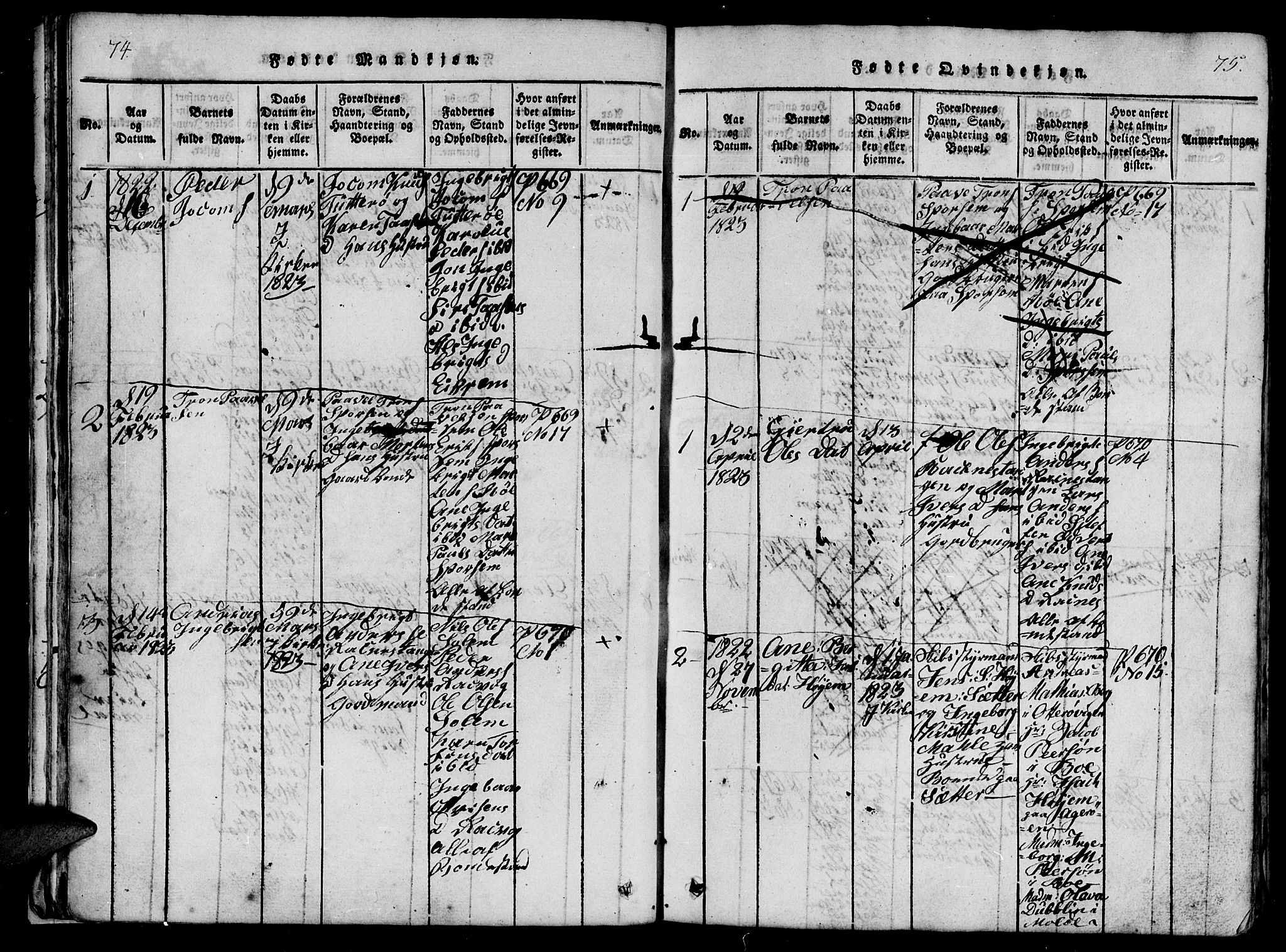 Ministerialprotokoller, klokkerbøker og fødselsregistre - Møre og Romsdal, SAT/A-1454/560/L0718: Parish register (official) no. 560A02, 1817-1844, p. 74-75