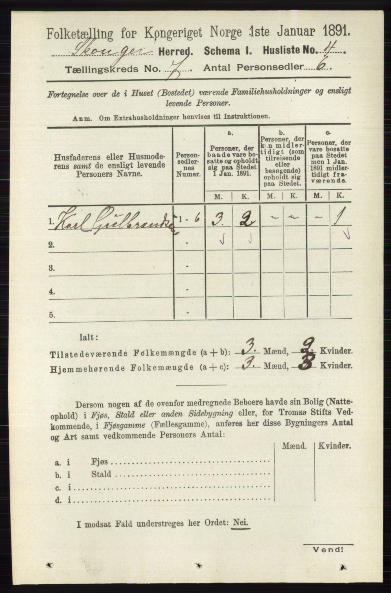 RA, 1891 census for 0712 Skoger, 1891, p. 3744