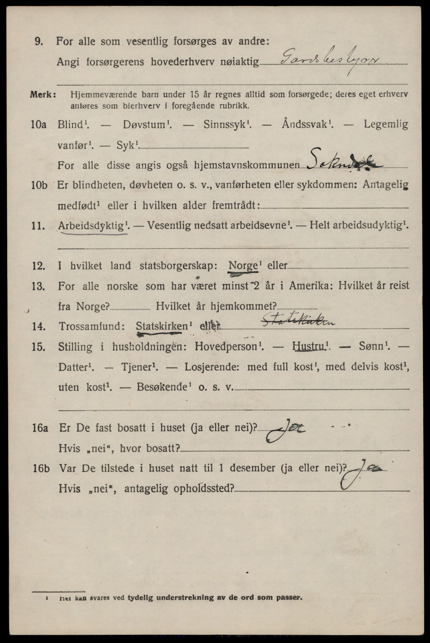 SAST, 1920 census for Sokndal, 1920, p. 3250