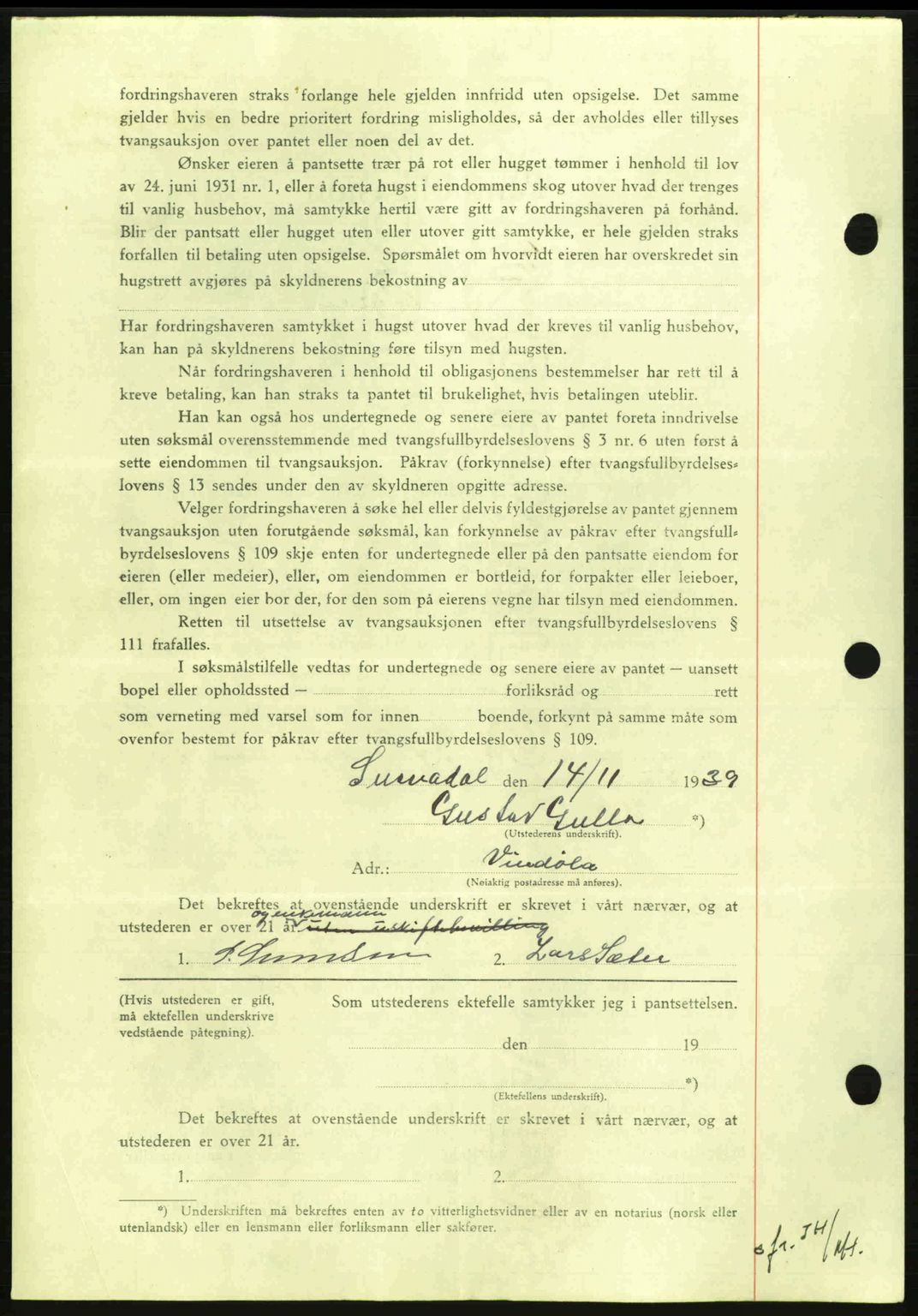 Nordmøre sorenskriveri, AV/SAT-A-4132/1/2/2Ca: Mortgage book no. B86, 1939-1940, Diary no: : 3751/1939