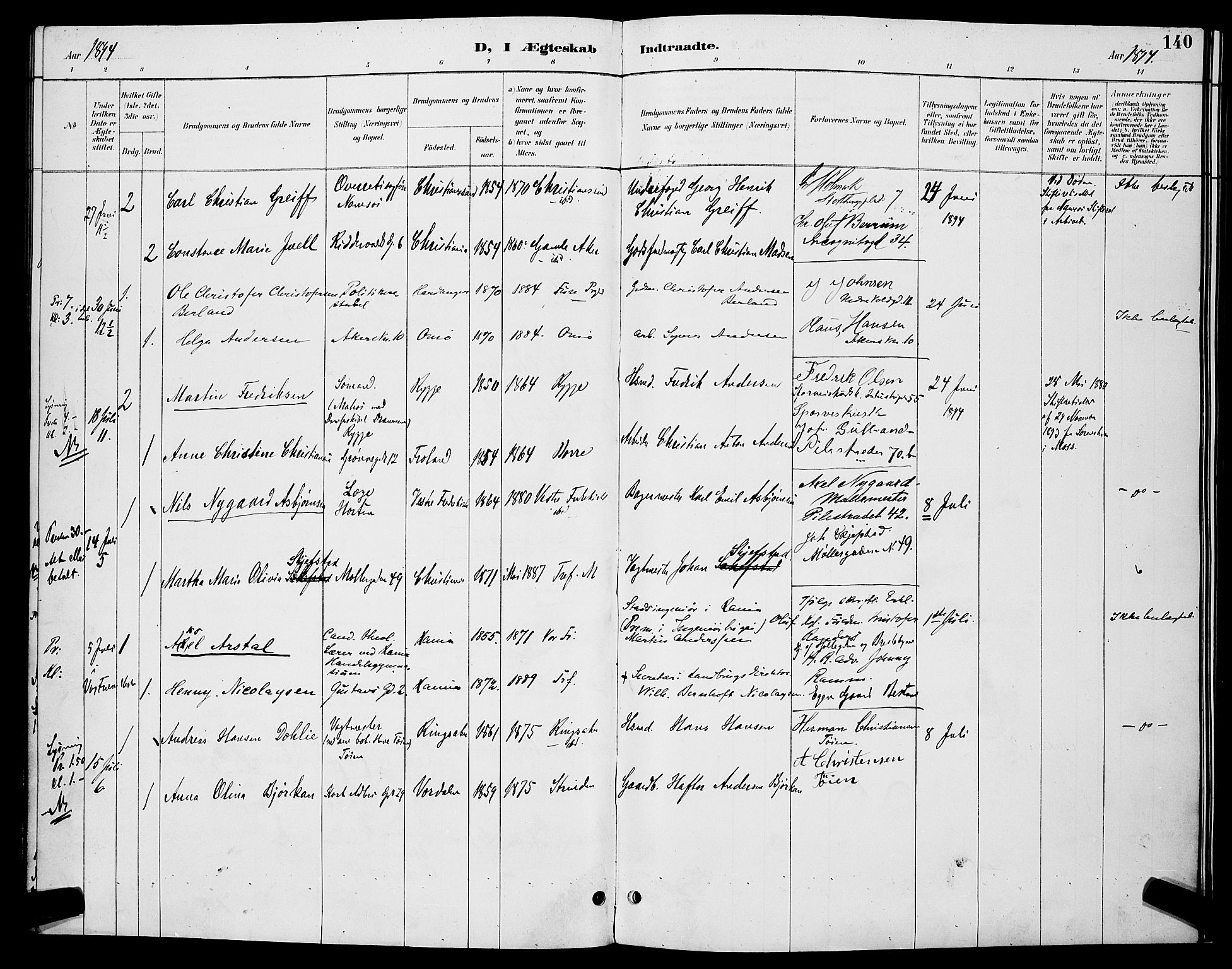 Trefoldighet prestekontor Kirkebøker, AV/SAO-A-10882/H/Ha/L0004: Banns register no. 4, 1888-1894, p. 140