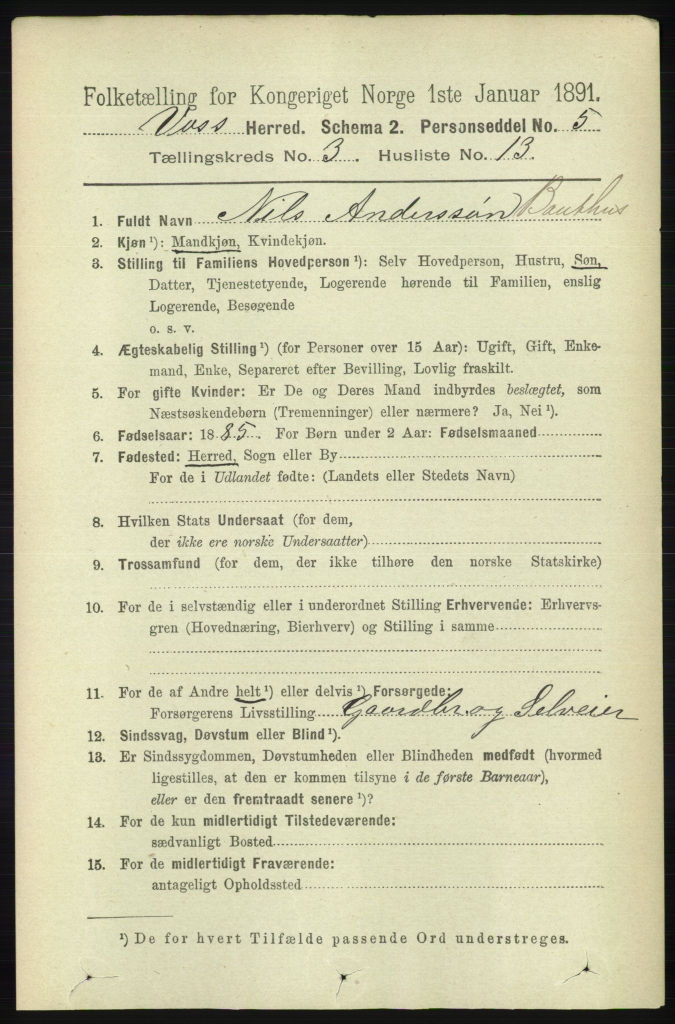 RA, 1891 census for 1235 Voss, 1891, p. 1272