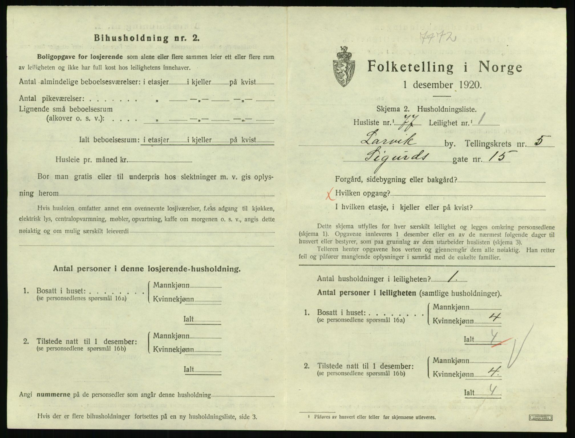 SAKO, 1920 census for Larvik, 1920, p. 5204