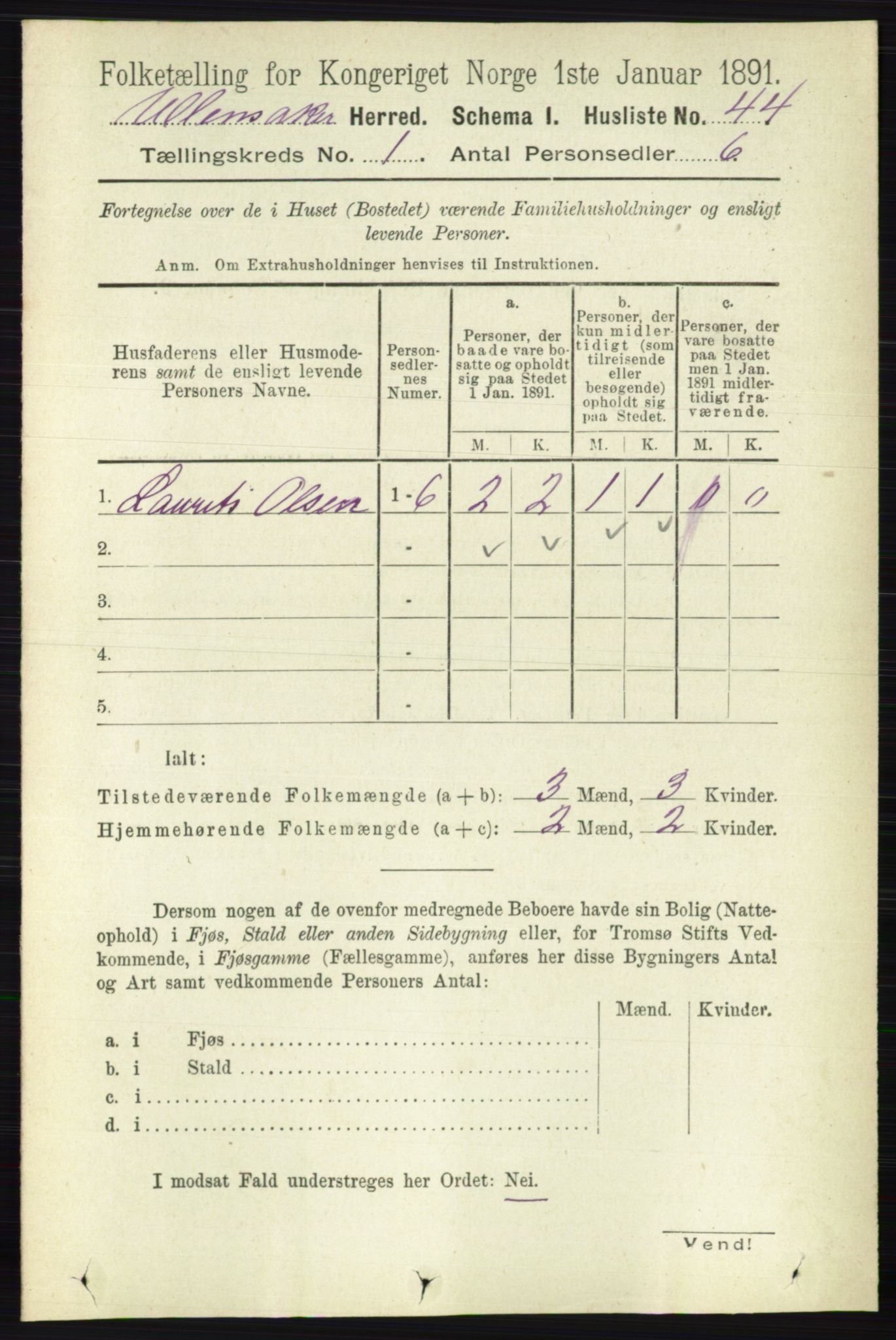 RA, 1891 census for 0235 Ullensaker, 1891, p. 81