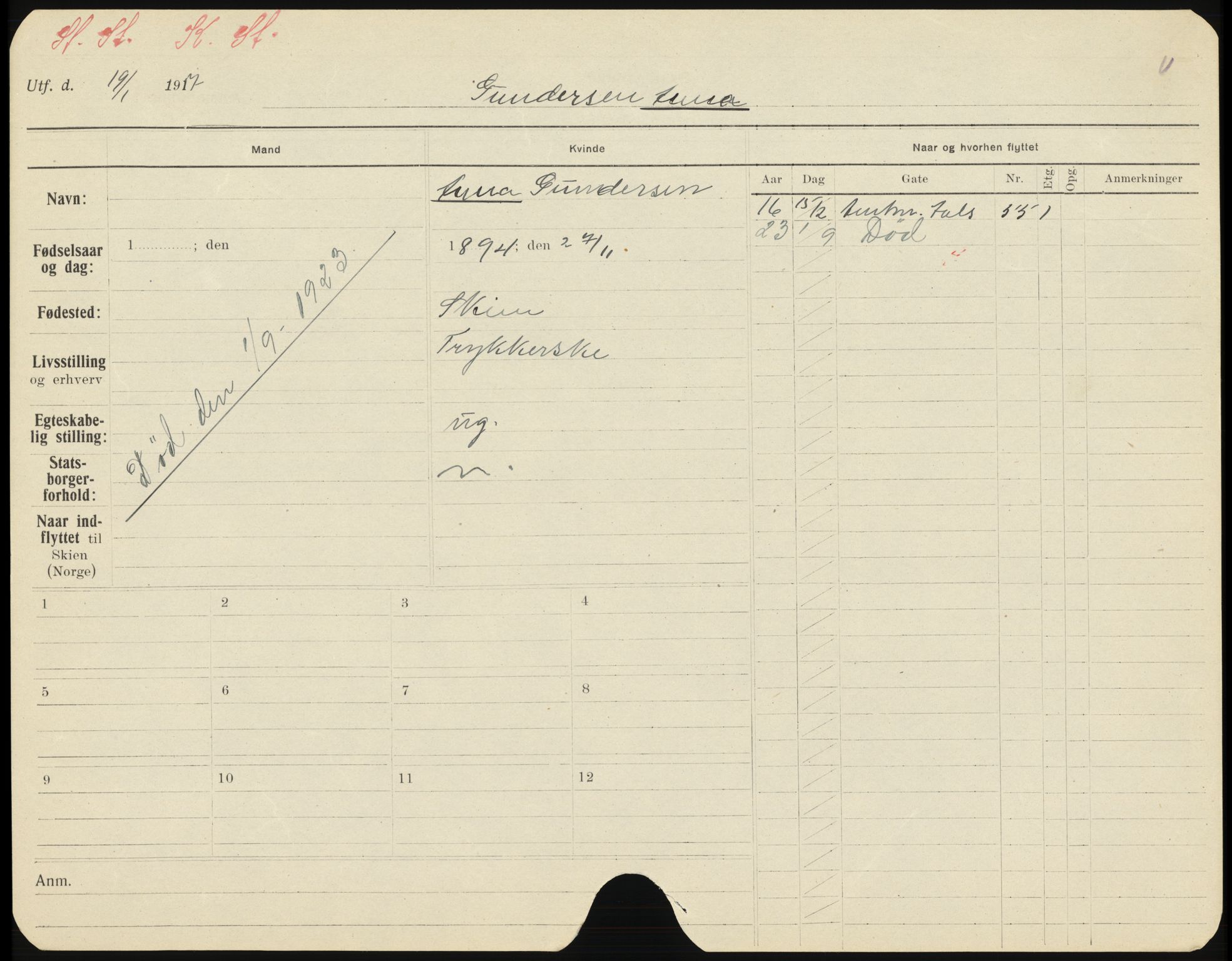 Skien folkeregister, AV/SAKO-A-425/H/Ha/L0001: Døde, 1916-1929, p. 1095